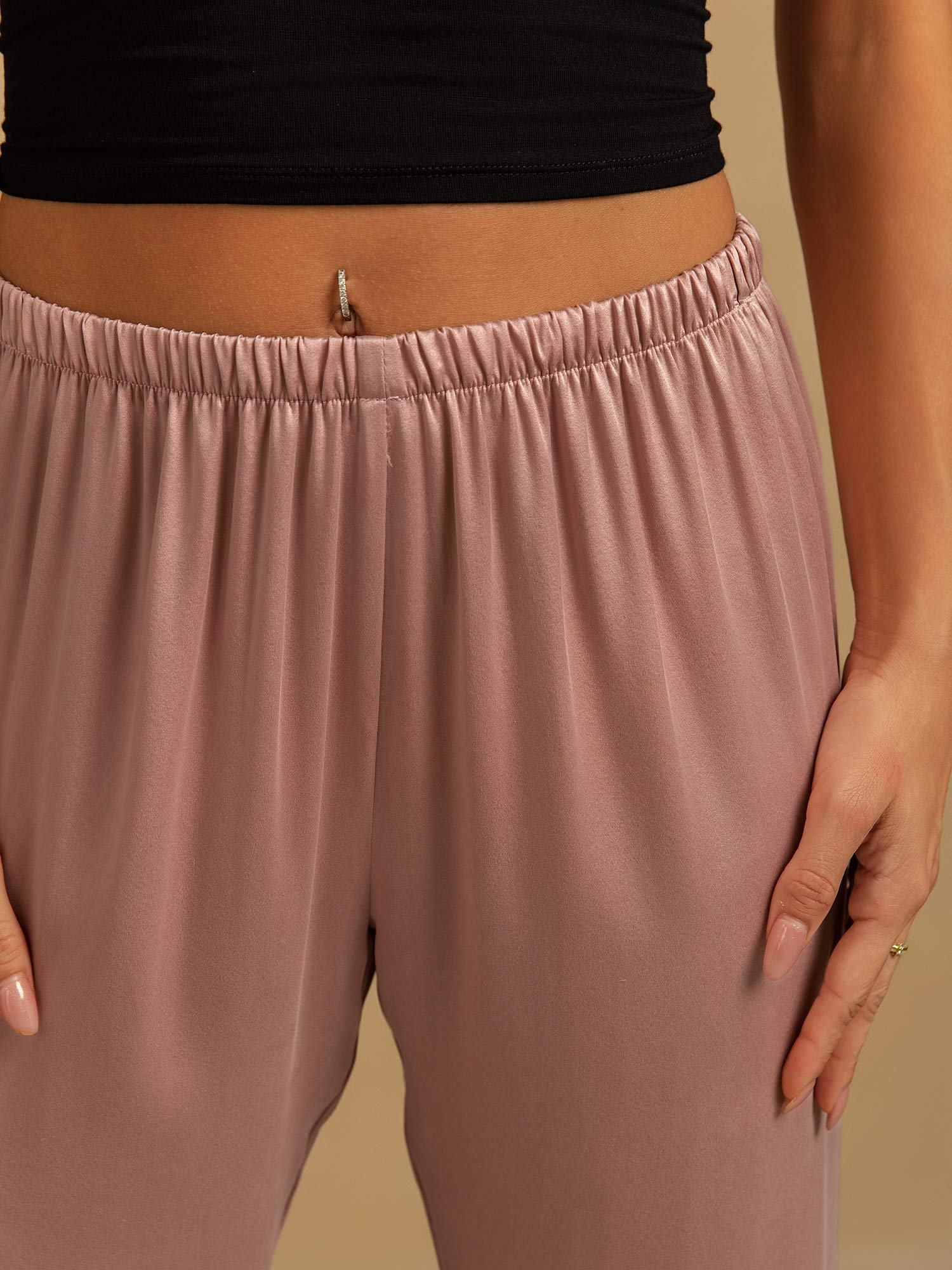 Pantalones de Dormir para Mujer de Pierna Ancha de Seda Lavable 19Momme con Cintura Elástica - Image 19