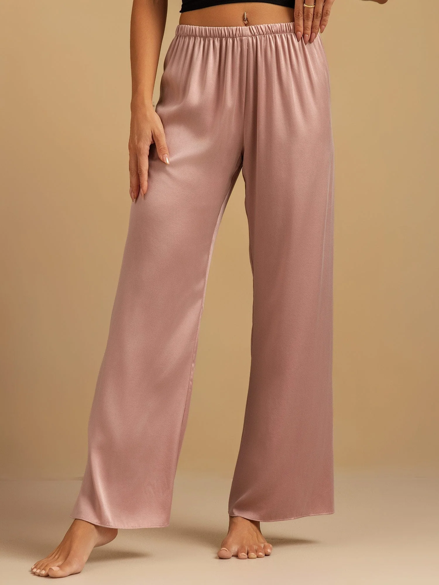 Pantalones de Dormir para Mujer de Pierna Ancha de Seda Lavable 19Momme con Cintura Elástica - Image 20