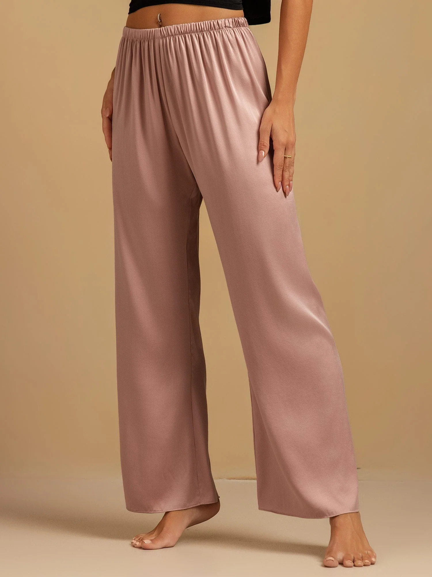 Pantalones de Dormir para Mujer de Pierna Ancha de Seda Lavable 19Momme con Cintura Elástica - Image 21