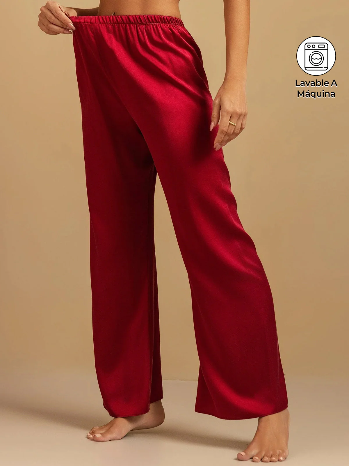 Pantalones de Dormir para Mujer de Pierna Ancha de Seda Lavable 19Momme con Cintura Elástica - Image 23