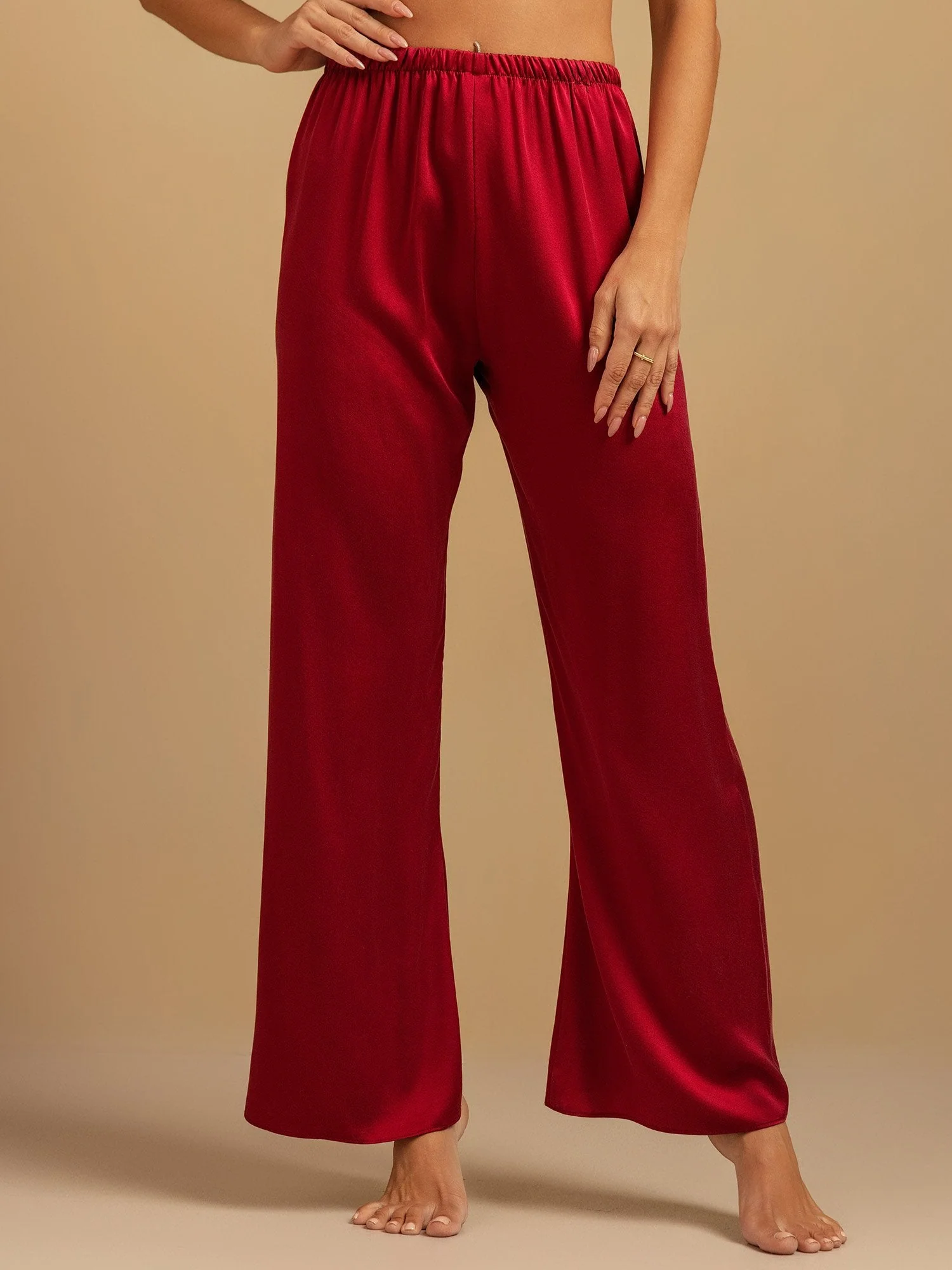 Pantalones de Dormir para Mujer de Pierna Ancha de Seda Lavable 19Momme con Cintura Elástica - Image 25
