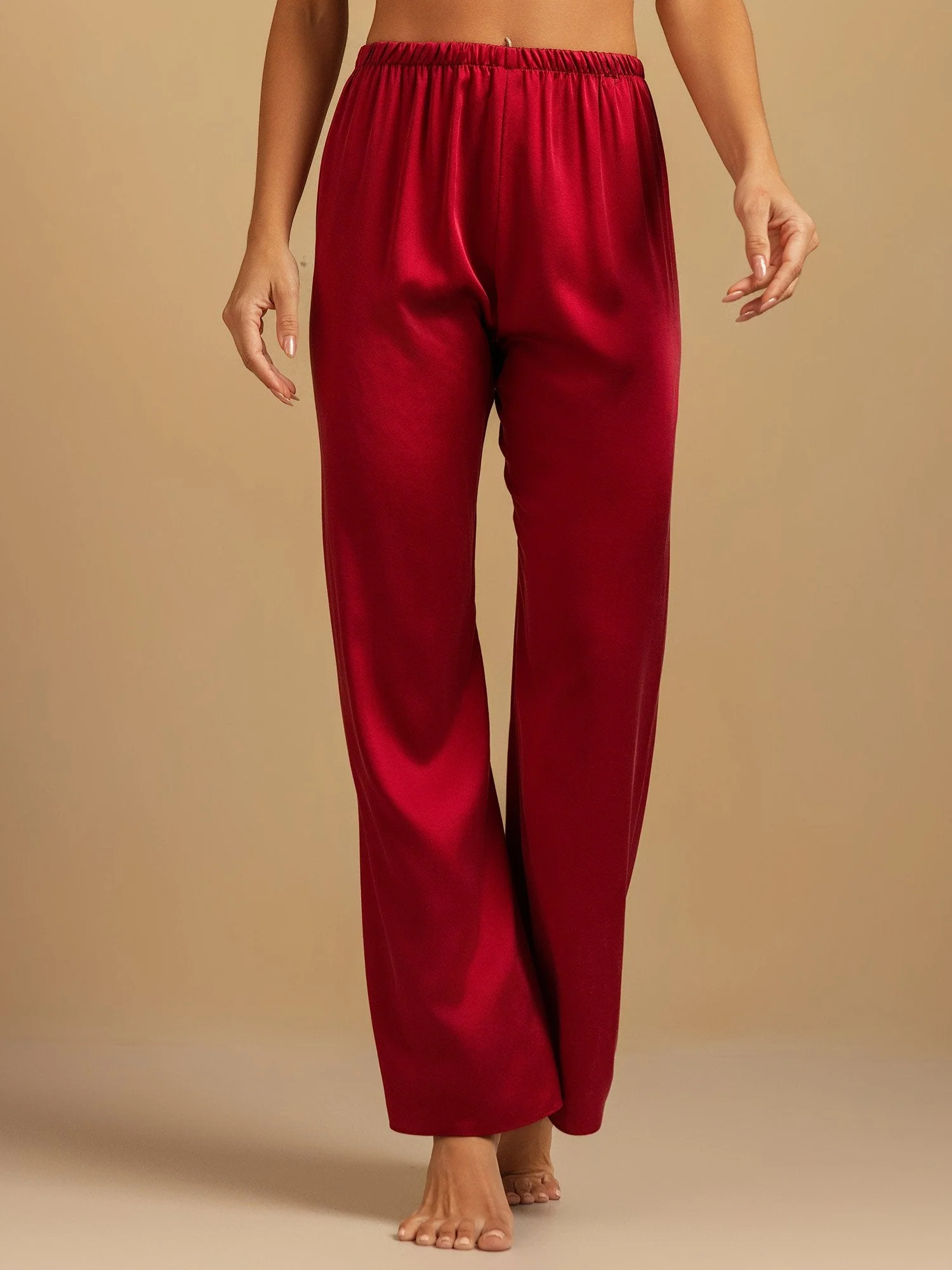 Pantalones de Dormir para Mujer de Pierna Ancha de Seda Lavable 19Momme con Cintura Elástica - Image 26