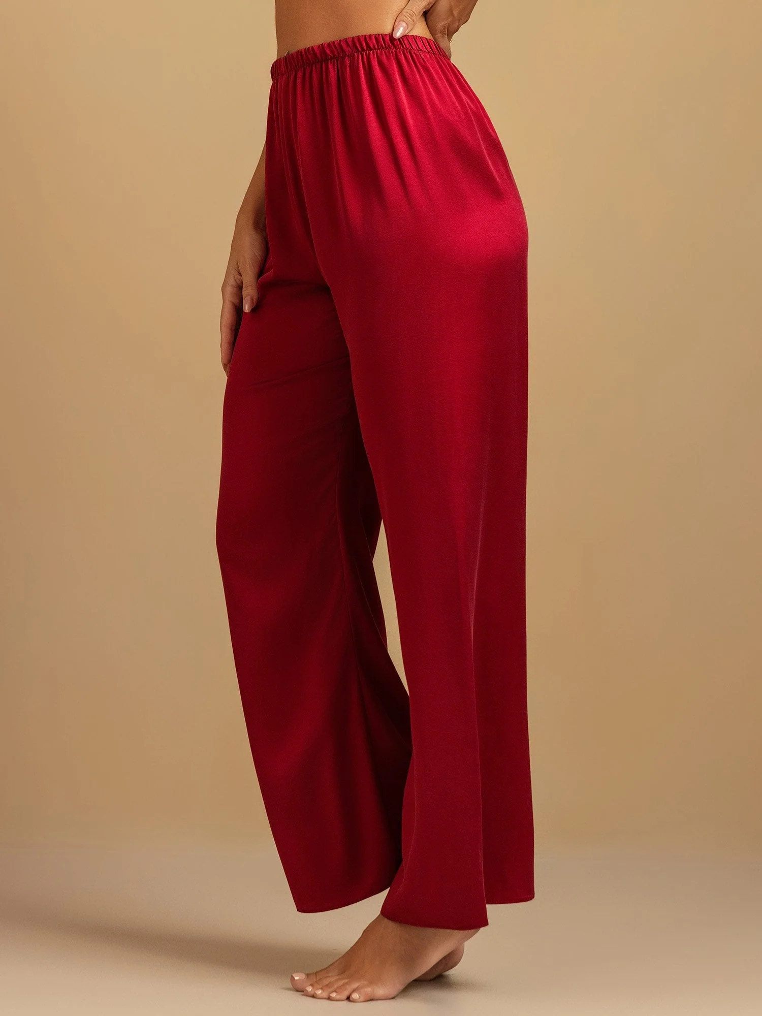 Pantalones de Dormir para Mujer de Pierna Ancha de Seda Lavable 19Momme con Cintura Elástica - Image 28