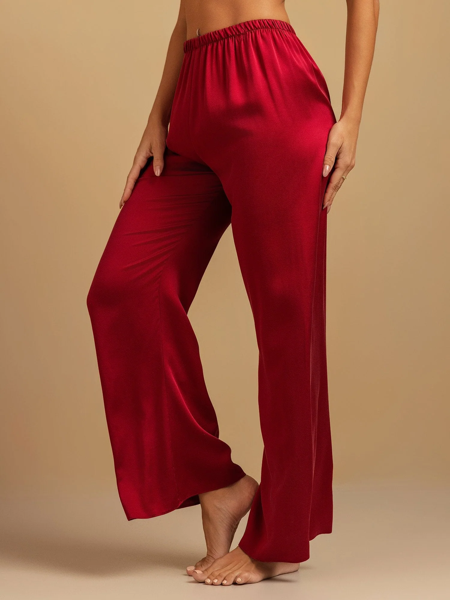 Pantalones de Dormir para Mujer de Pierna Ancha de Seda Lavable 19Momme con Cintura Elástica - Image 29