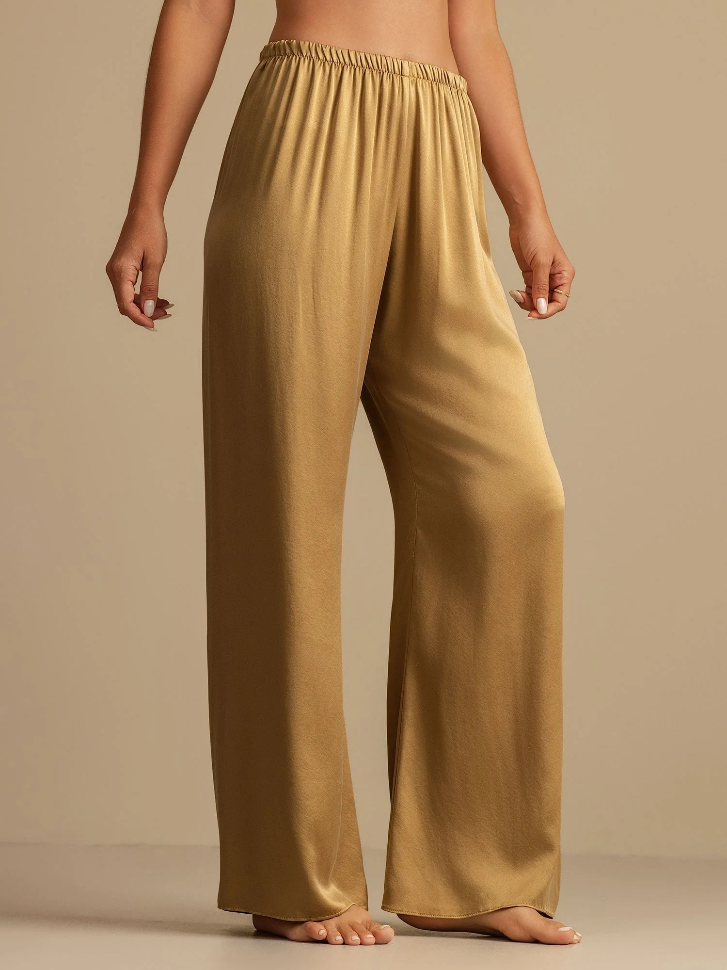 Pantalones de Dormir para Mujer de Pierna Ancha de Seda Lavable 19Momme con Cintura Elástica - Image 3