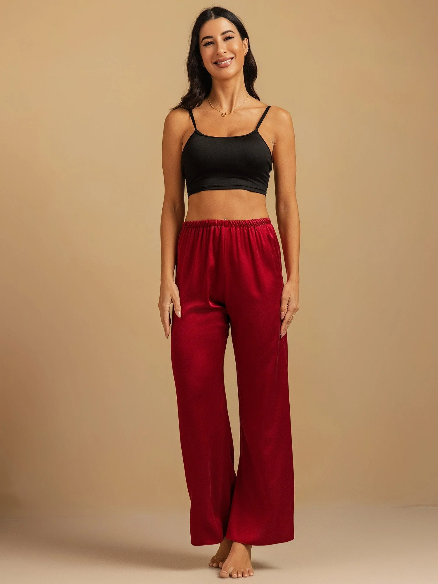Pantalones de Dormir para Mujer de Pierna Ancha de Seda Lavable 19Momme con Cintura Elástica - Image 30