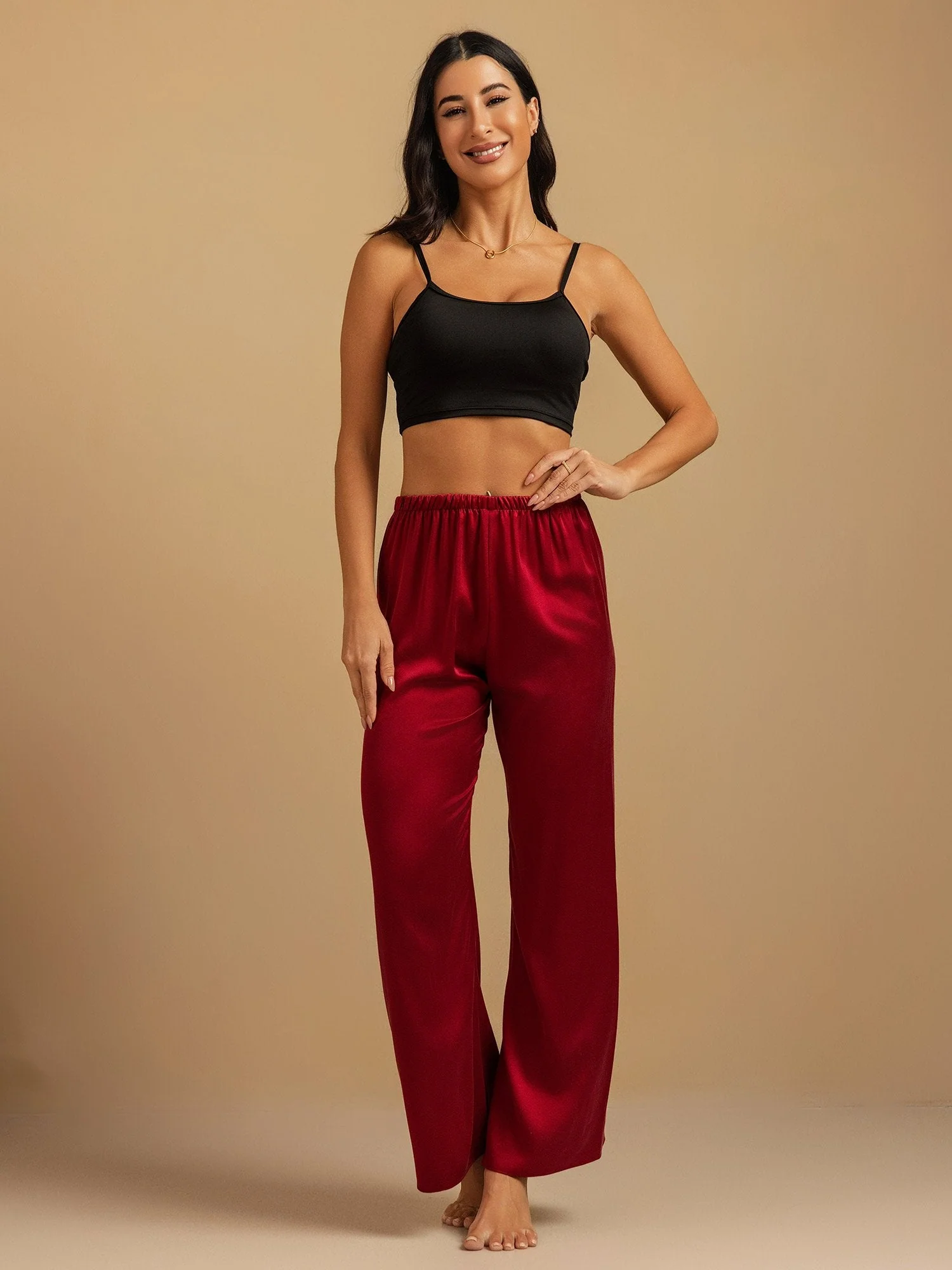 Pantalones de Dormir para Mujer de Pierna Ancha de Seda Lavable 19Momme con Cintura Elástica - Image 31