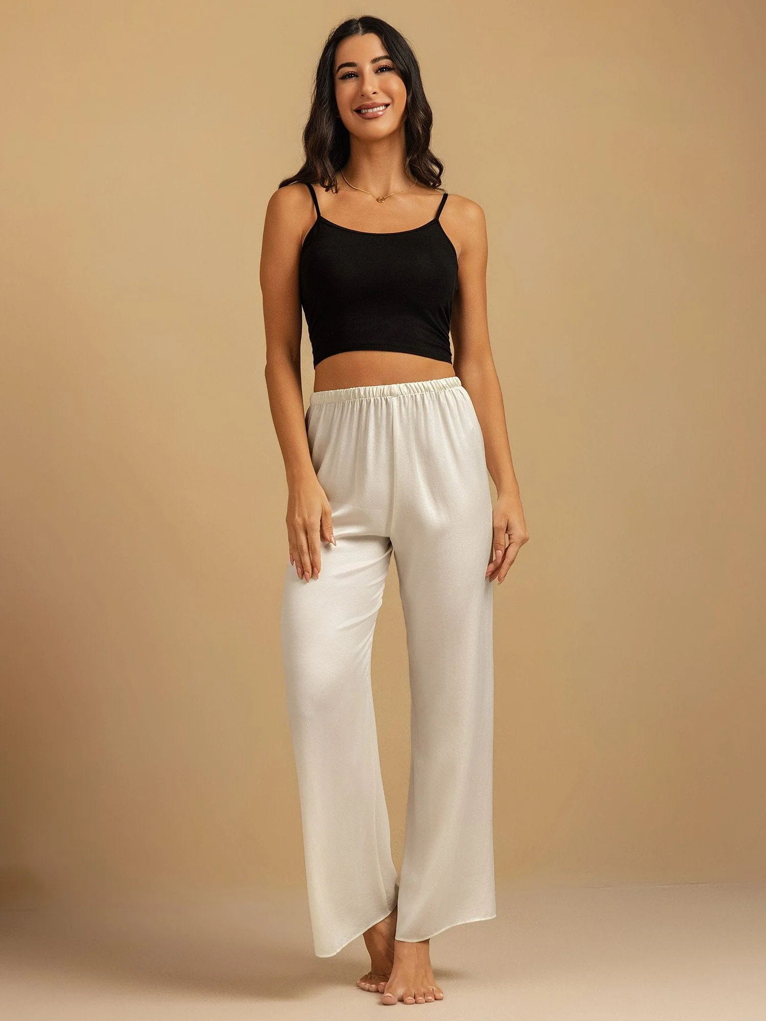 Pantalones de Dormir para Mujer de Pierna Ancha de Seda Lavable 19Momme con Cintura Elástica - Image 37