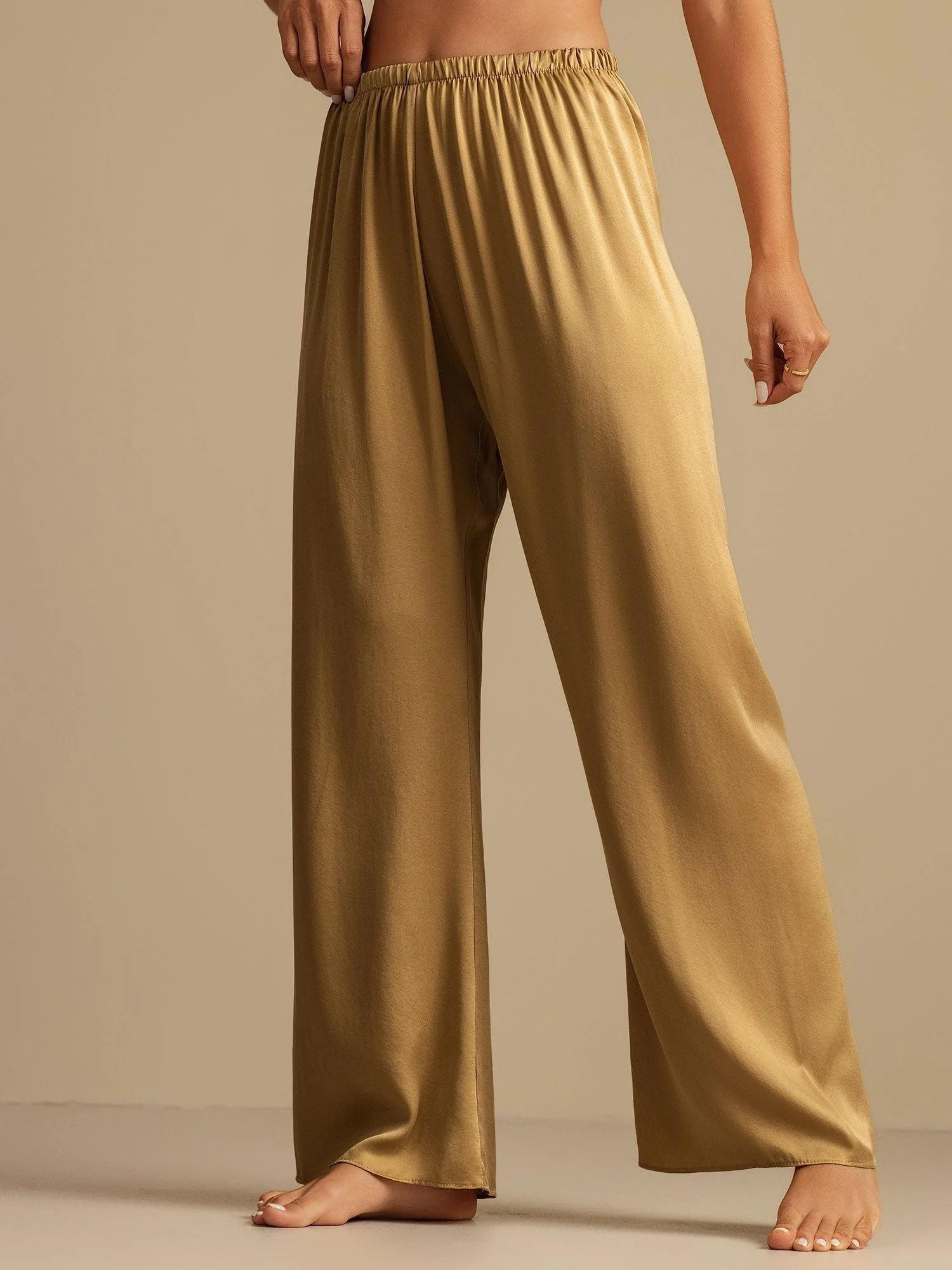 Pantalones de Dormir para Mujer de Pierna Ancha de Seda Lavable 19Momme con Cintura Elástica - Image 4
