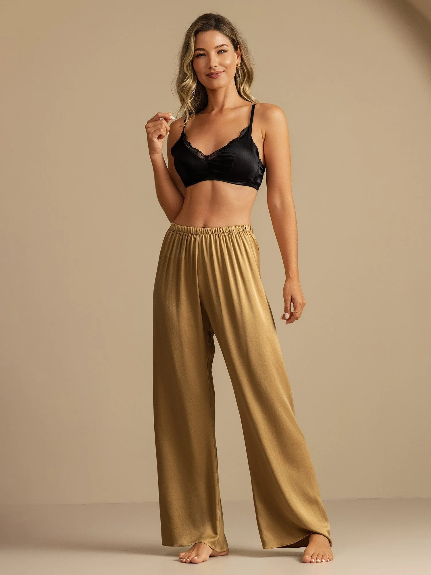 Pantalones de Dormir para Mujer de Pierna Ancha de Seda Lavable 19Momme con Cintura Elástica - Image 6