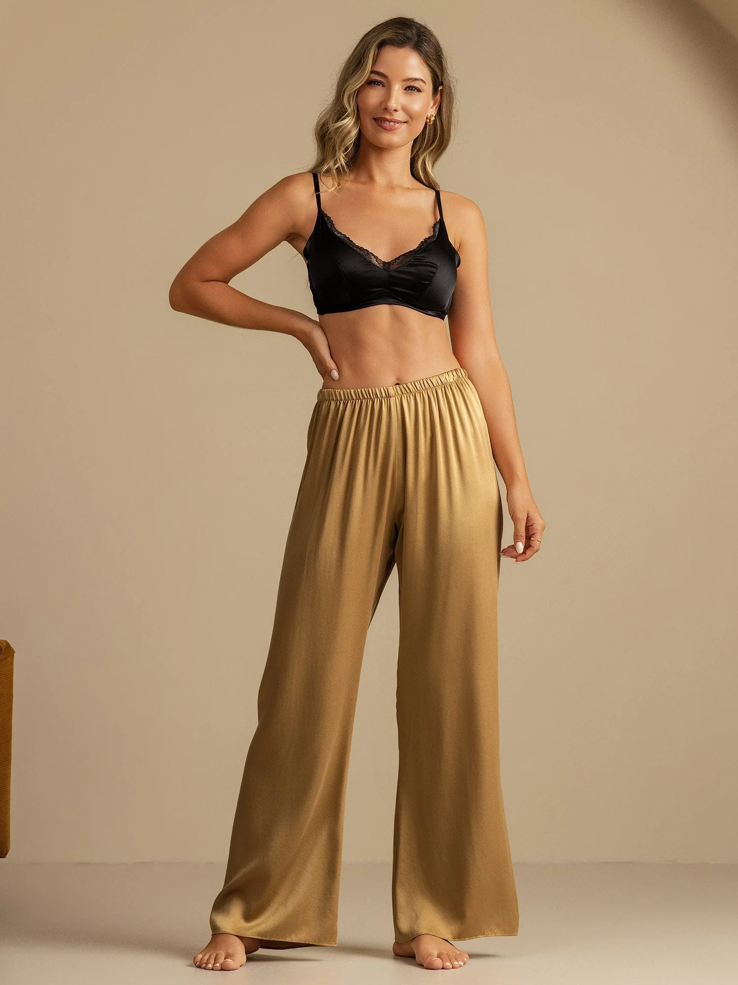 Pantalones de Dormir para Mujer de Pierna Ancha de Seda Lavable 19Momme con Cintura Elástica - Image 7