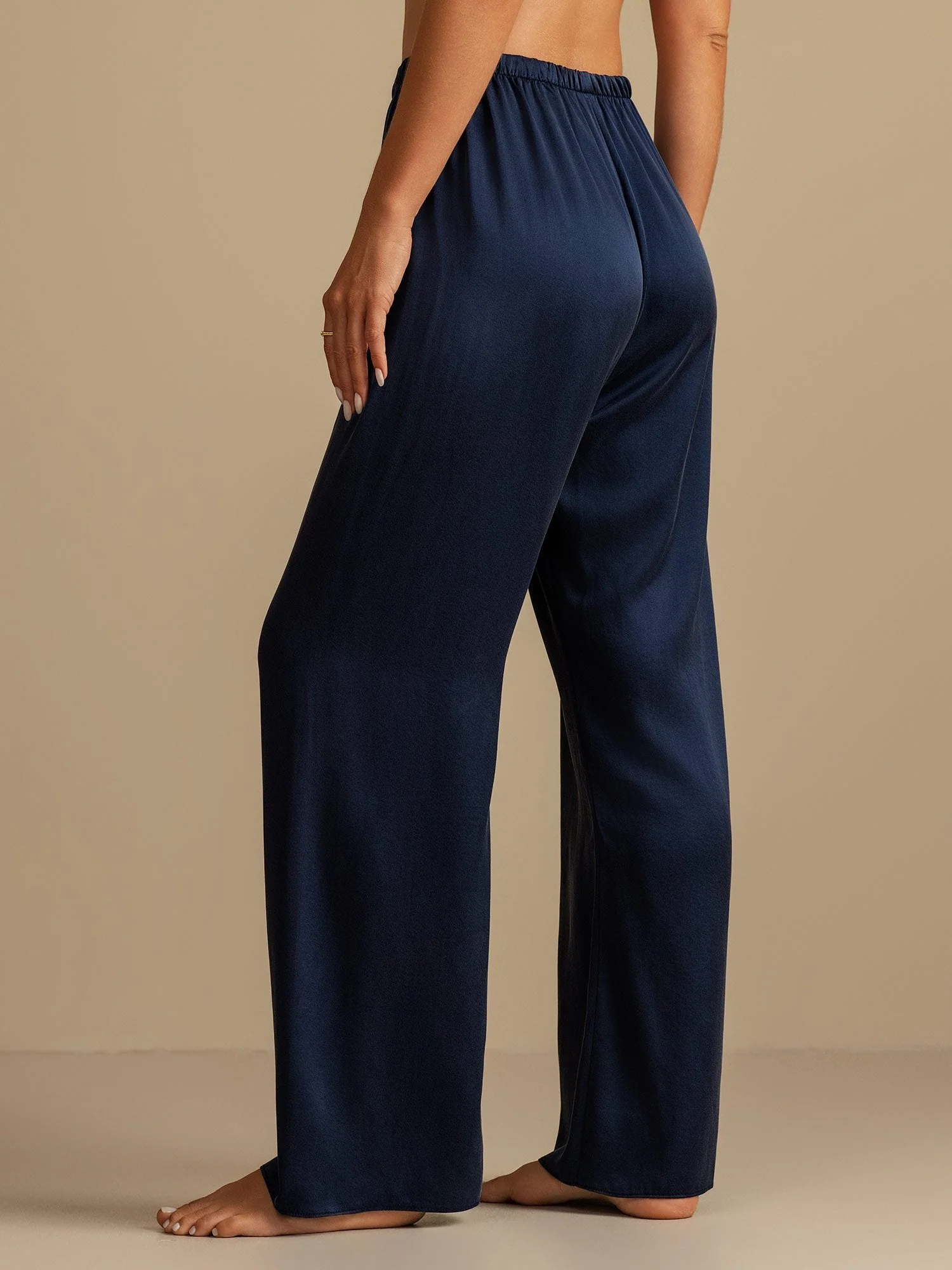 Pantalones de Dormir para Mujer de Pierna Ancha de Seda Lavable 19Momme con Cintura Elástica - Image 9