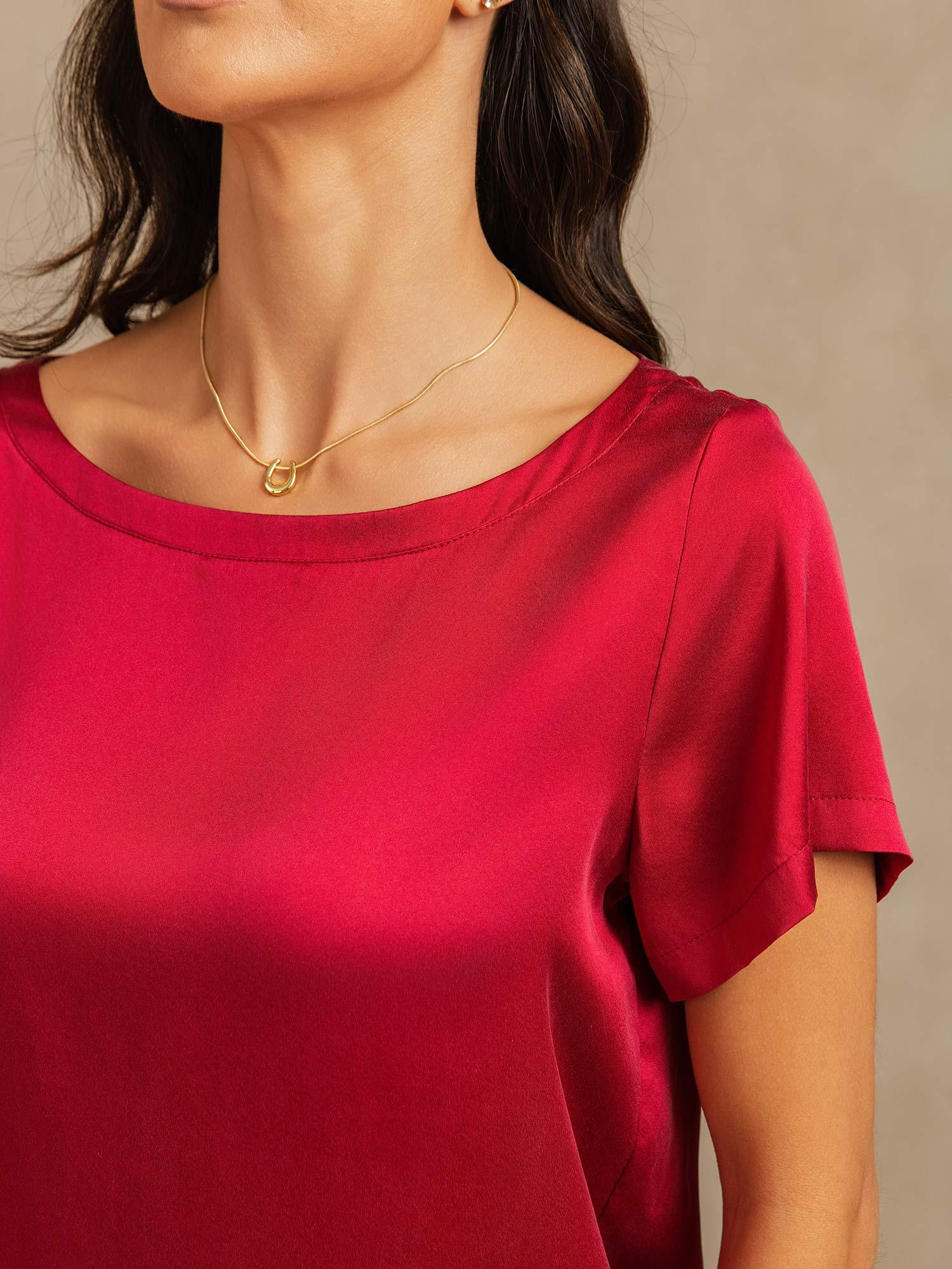 Conjunto de Pijama para Mujer de Seda 19Momme con Manga Corta y Cuello Redondo con Diseño de Bolsillo Lateral - Image 11