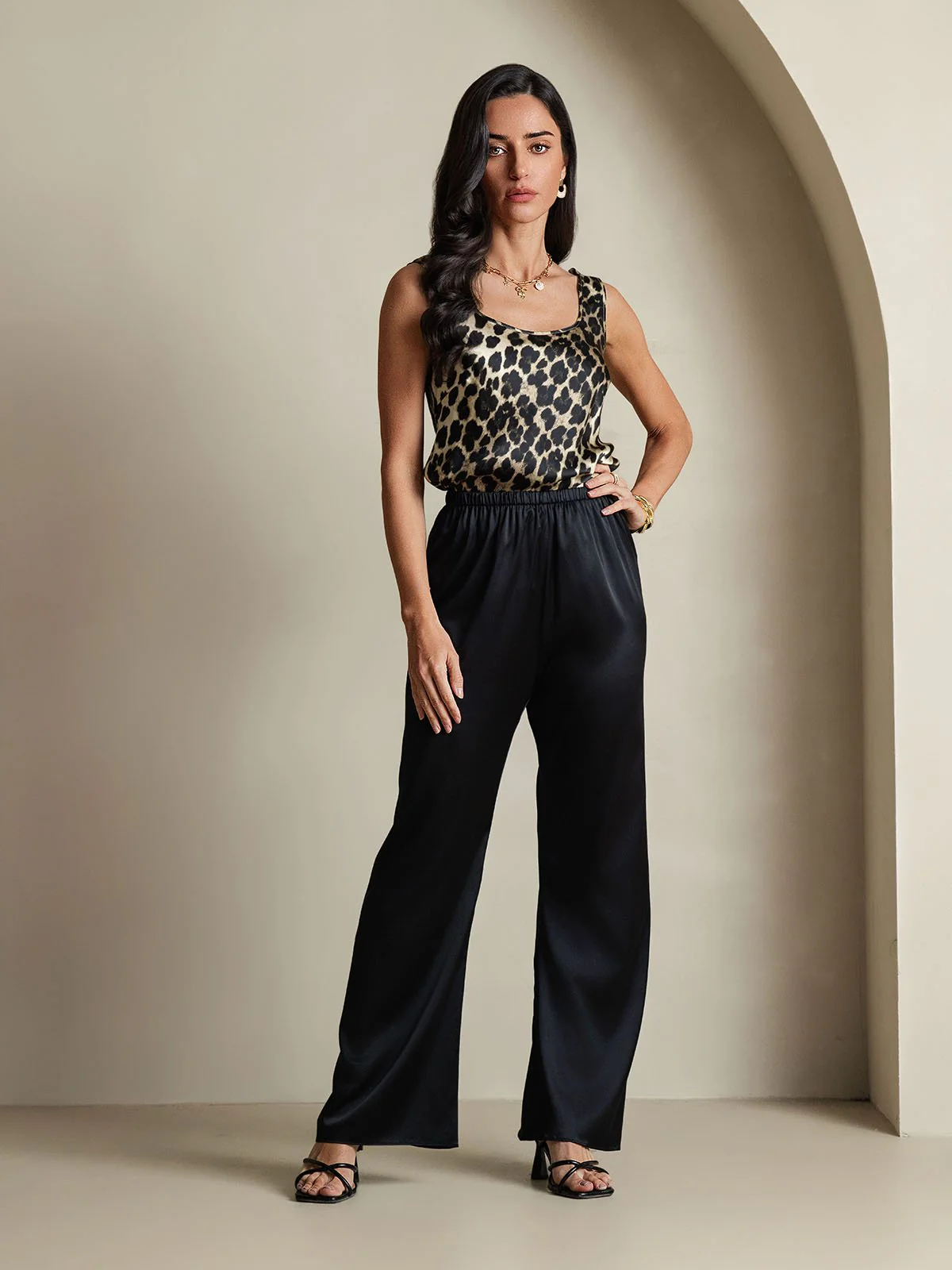 Top De Seda Para Mujer 19Momme Sin Mangas Con Cuello En U Y Estampado De Leopardo - Image 8