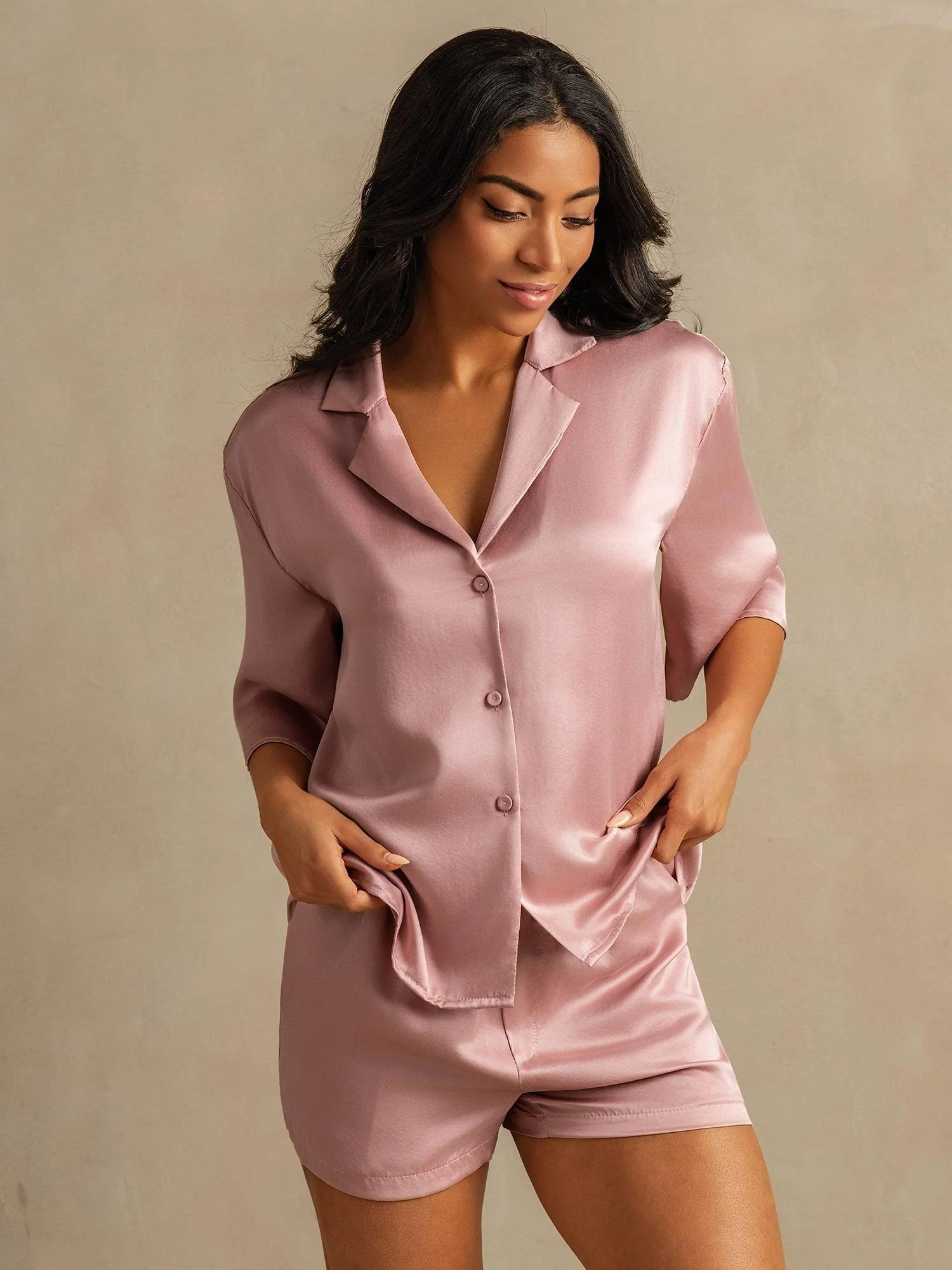 Conjunto de Pijama de Seda Lavable para Mujer 19Momme con Cuello de Solapa y Bolsillos Laterales - Image 11