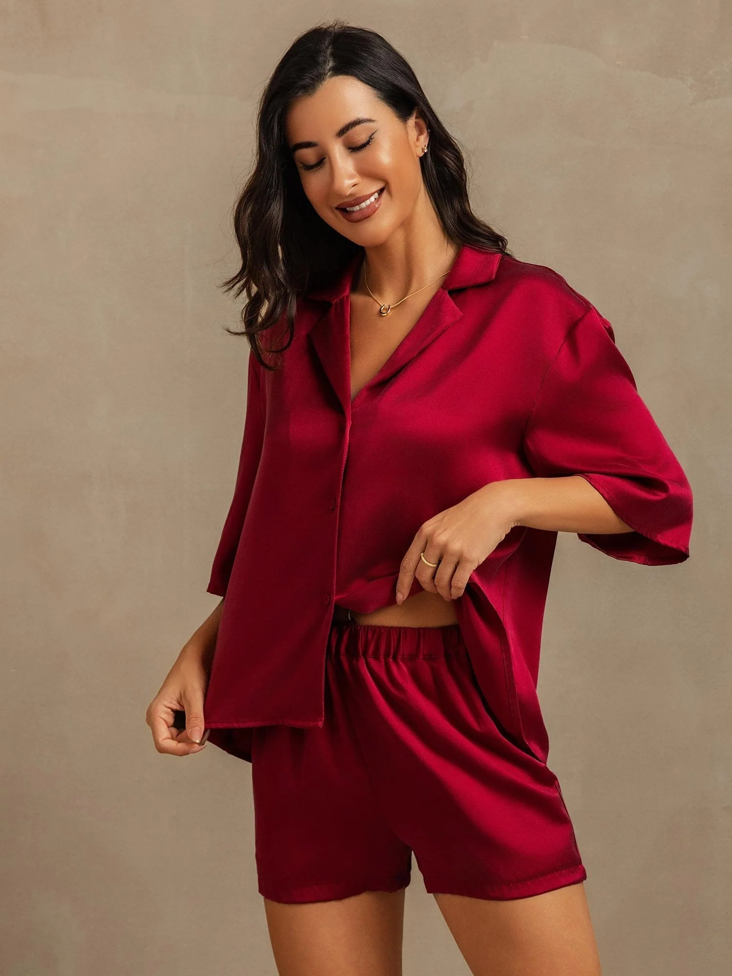 Conjunto de Pijama de Seda Lavable para Mujer 19Momme con Cuello de Solapa y Bolsillos Laterales - Image 22