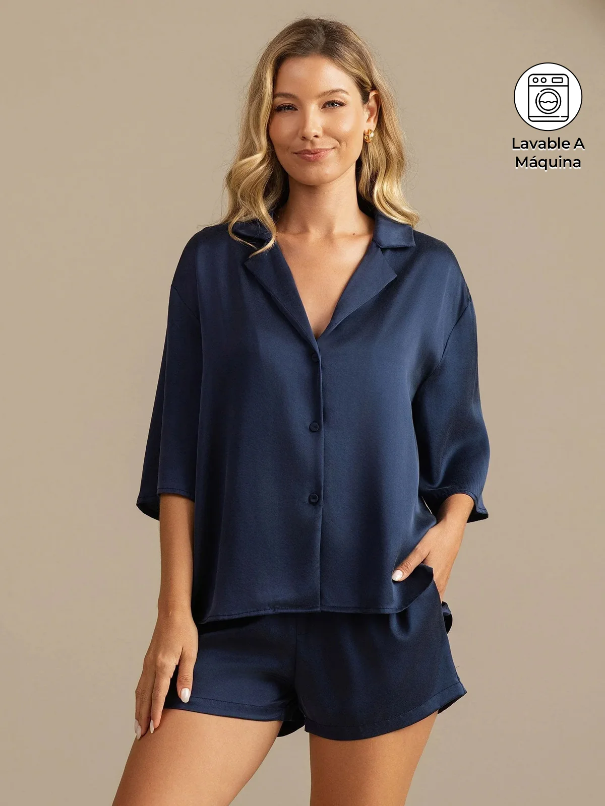 Conjunto de Pijama de Seda Lavable para Mujer 19Momme con Cuello de Solapa y Bolsillos Laterales - Image 23
