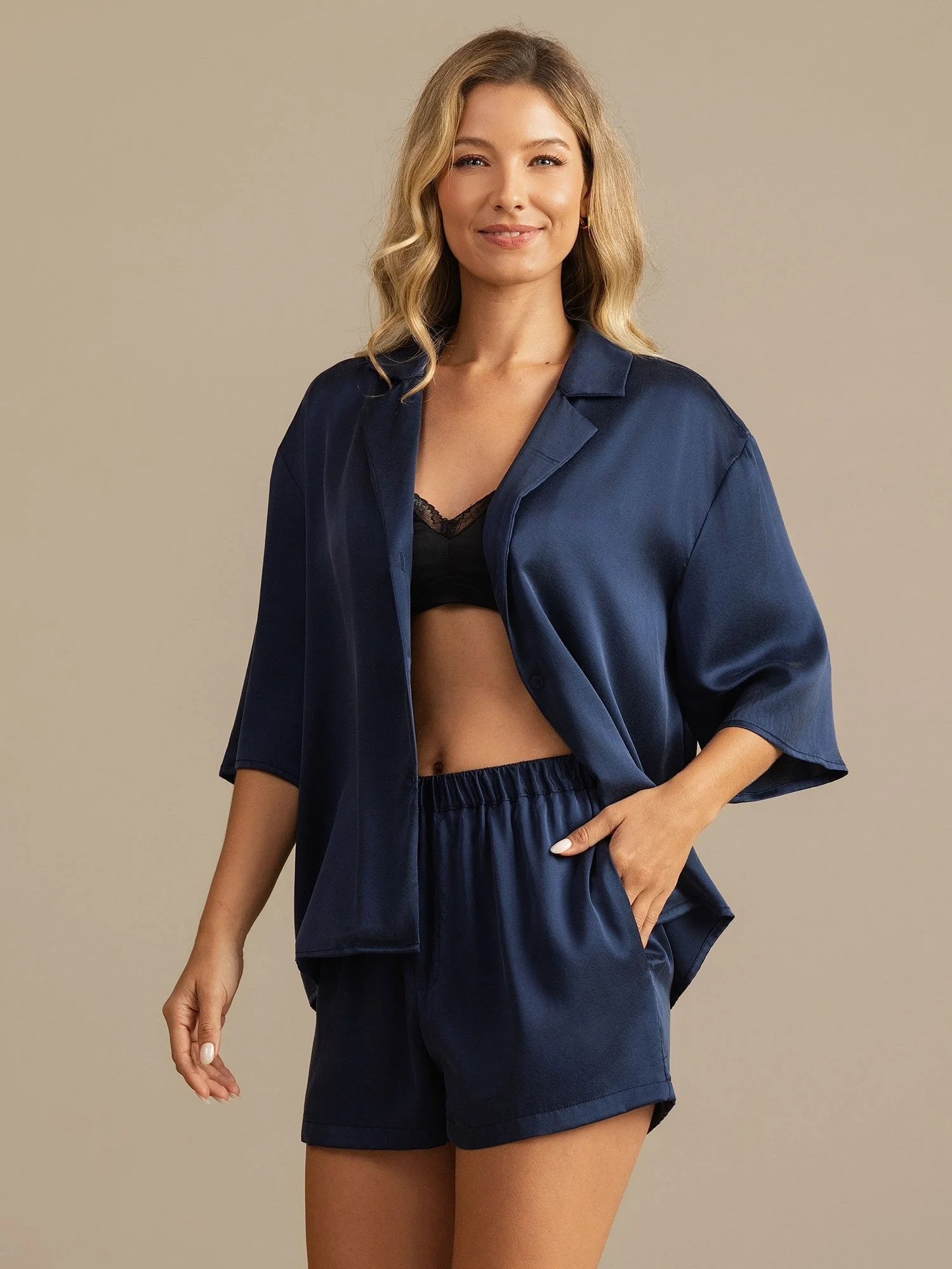 Conjunto de Pijama de Seda Lavable para Mujer 19Momme con Cuello de Solapa y Bolsillos Laterales - Image 25