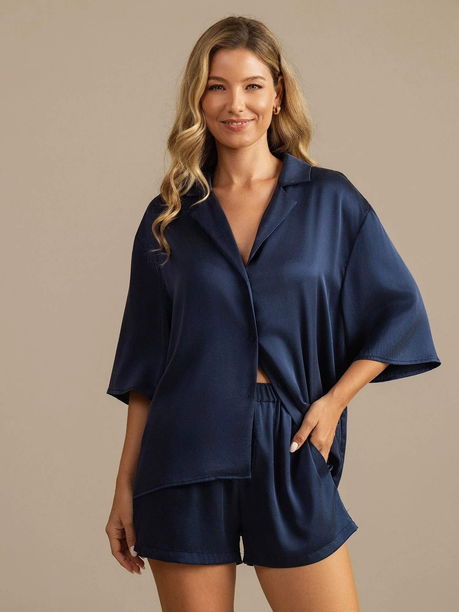 Conjunto de Pijama de Seda Lavable para Mujer 19Momme con Cuello de Solapa y Bolsillos Laterales - Image 28