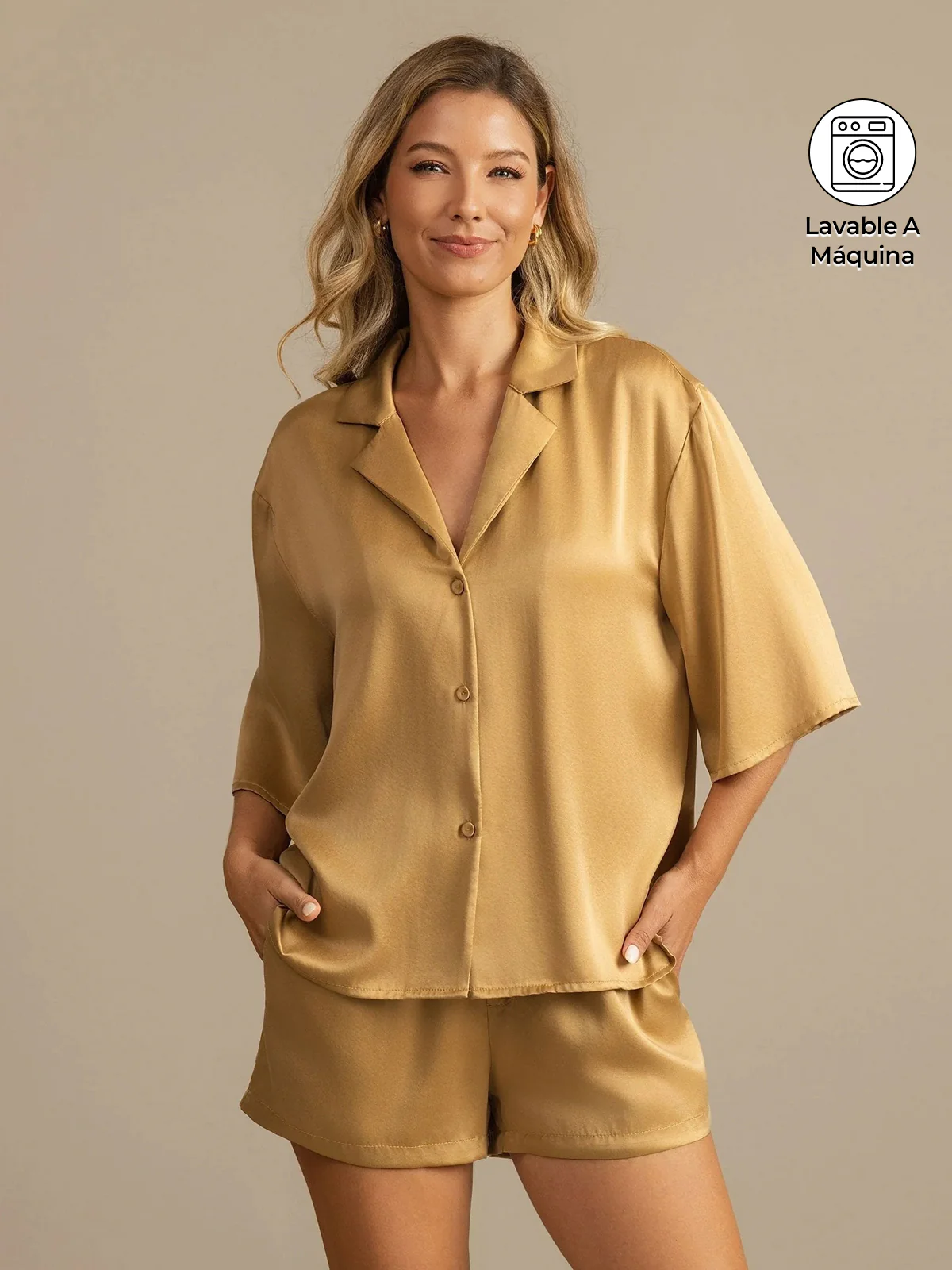 Conjunto de Pijama de Seda Lavable para Mujer 19Momme con Cuello de Solapa y Bolsillos Laterales - Image 31