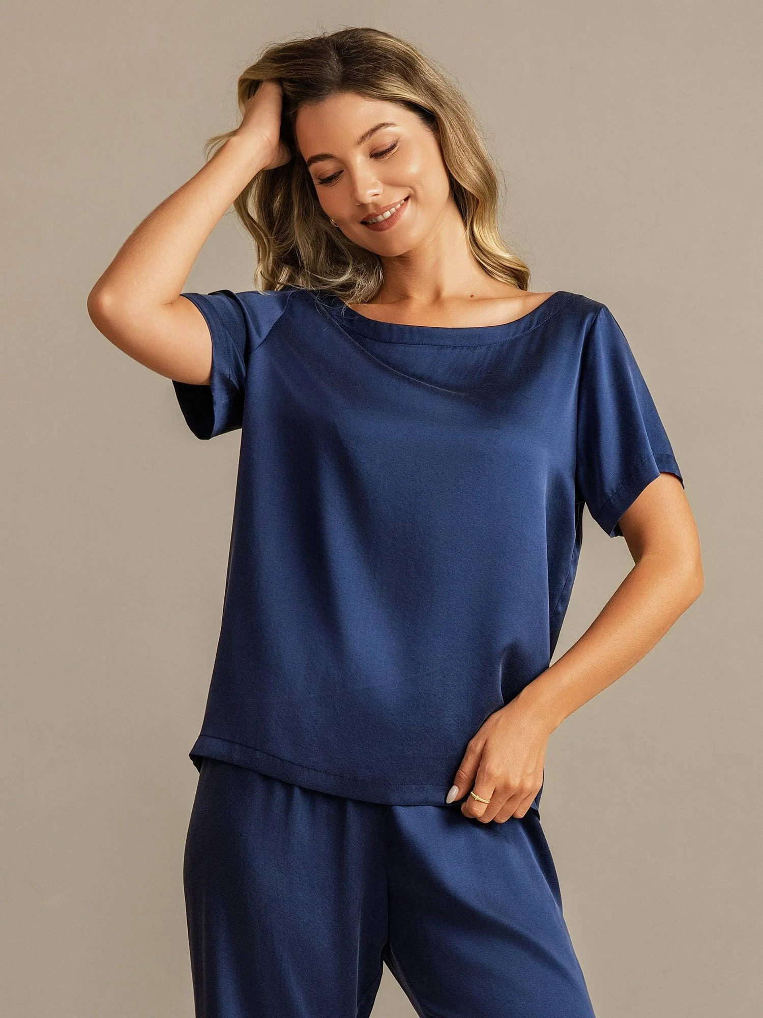 19 Momme Conjunto de Pijama de Seda Lavable de Manga Corta para Mujer - Image 11