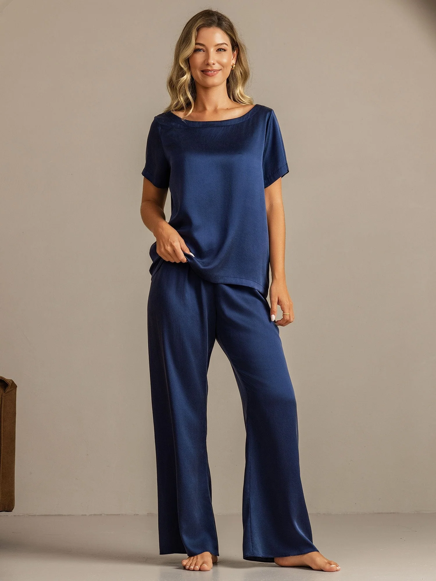 19 Momme Conjunto de Pijama de Seda Lavable de Manga Corta para Mujer - Image 12
