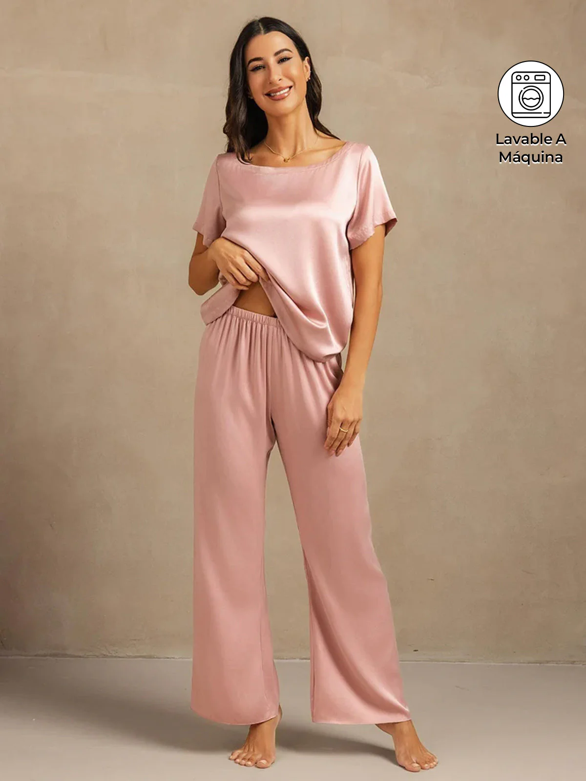 19 Momme Conjunto de Pijama de Seda Lavable de Manga Corta para Mujer - Image 16