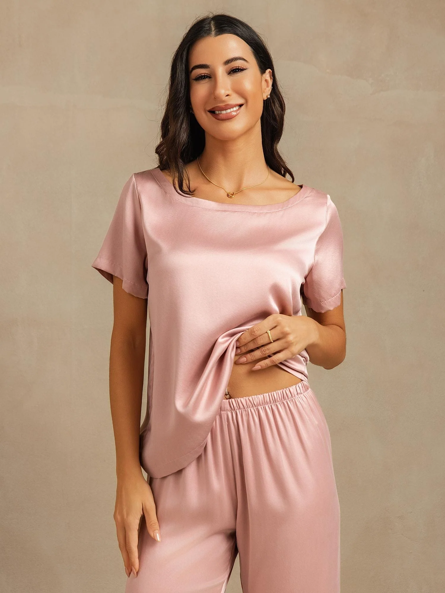 19 Momme Conjunto de Pijama de Seda Lavable de Manga Corta para Mujer - Image 18