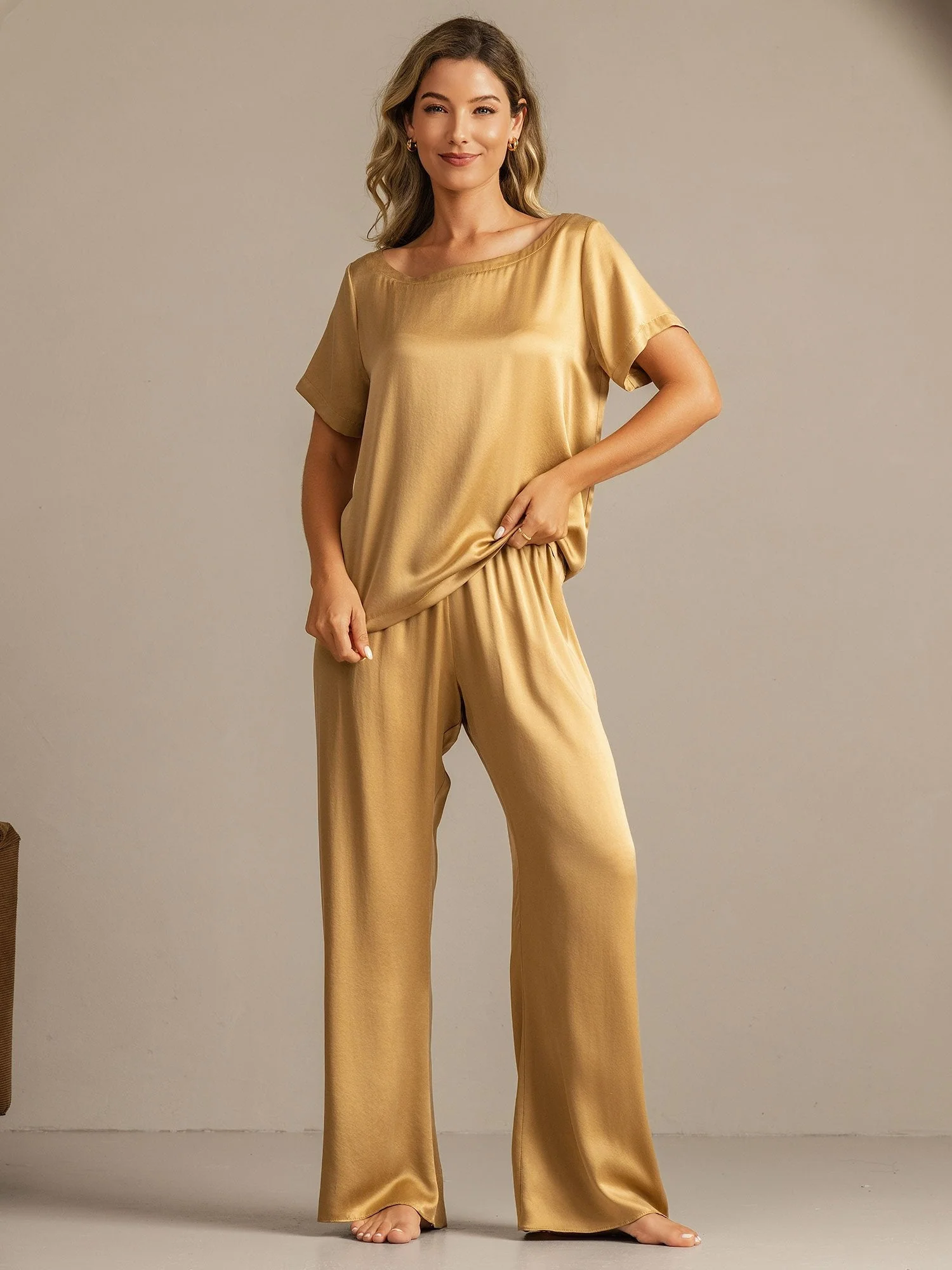 19 Momme Conjunto de Pijama de Seda Lavable de Manga Corta para Mujer - Image 27