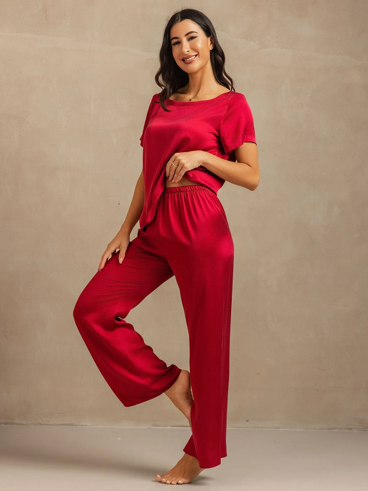 19 Momme Conjunto de Pijama de Seda Lavable de Manga Corta para Mujer - Image 3