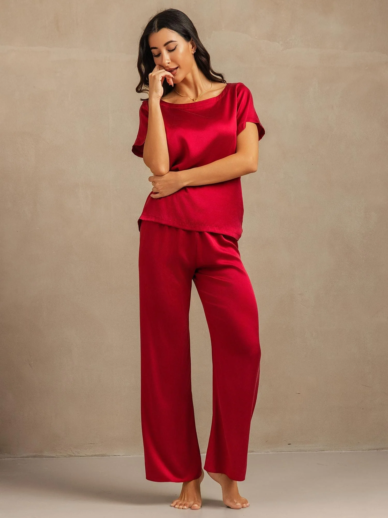 19 Momme Conjunto de Pijama de Seda Lavable de Manga Corta para Mujer - Image 6
