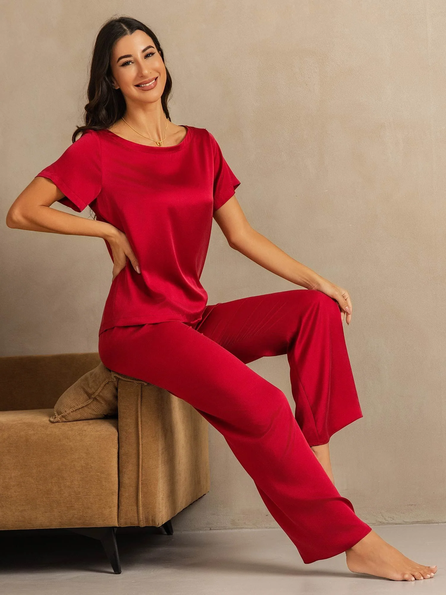 19 Momme Conjunto de Pijama de Seda Lavable de Manga Corta para Mujer - Image 7