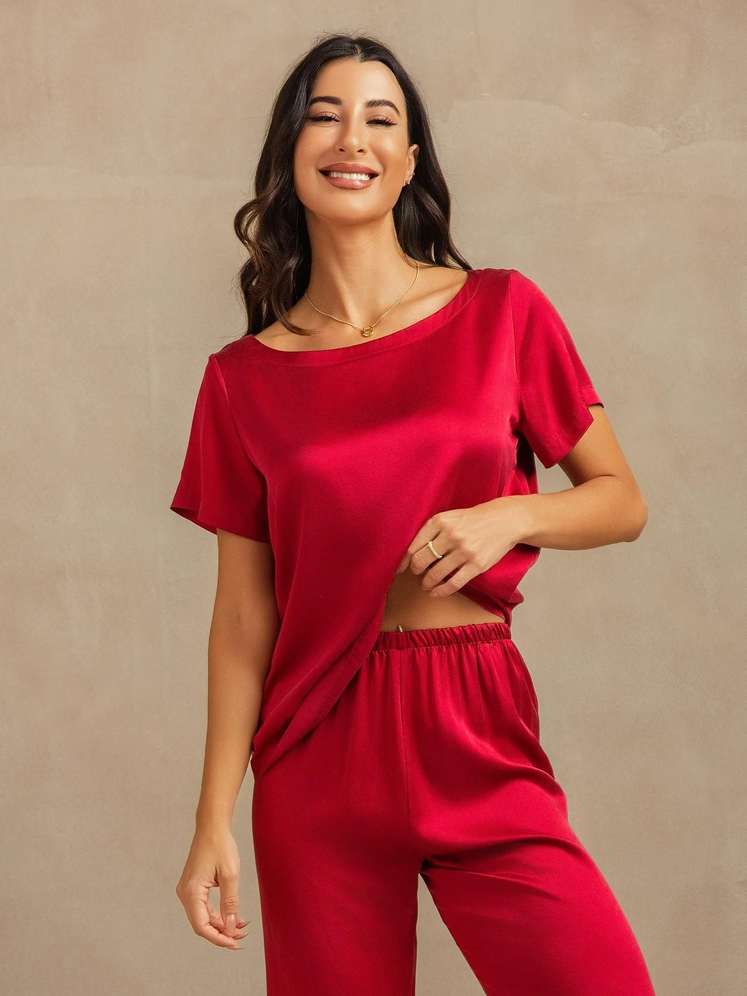 19 Momme Conjunto de Pijama de Seda Lavable de Manga Corta para Mujer - Image 8