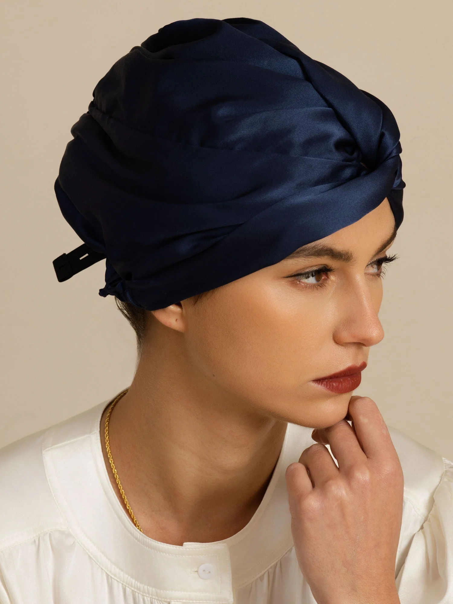 Gorro para el cabello de seda pura de 22Momme con nudo frontal y botón ajustable - Image 21