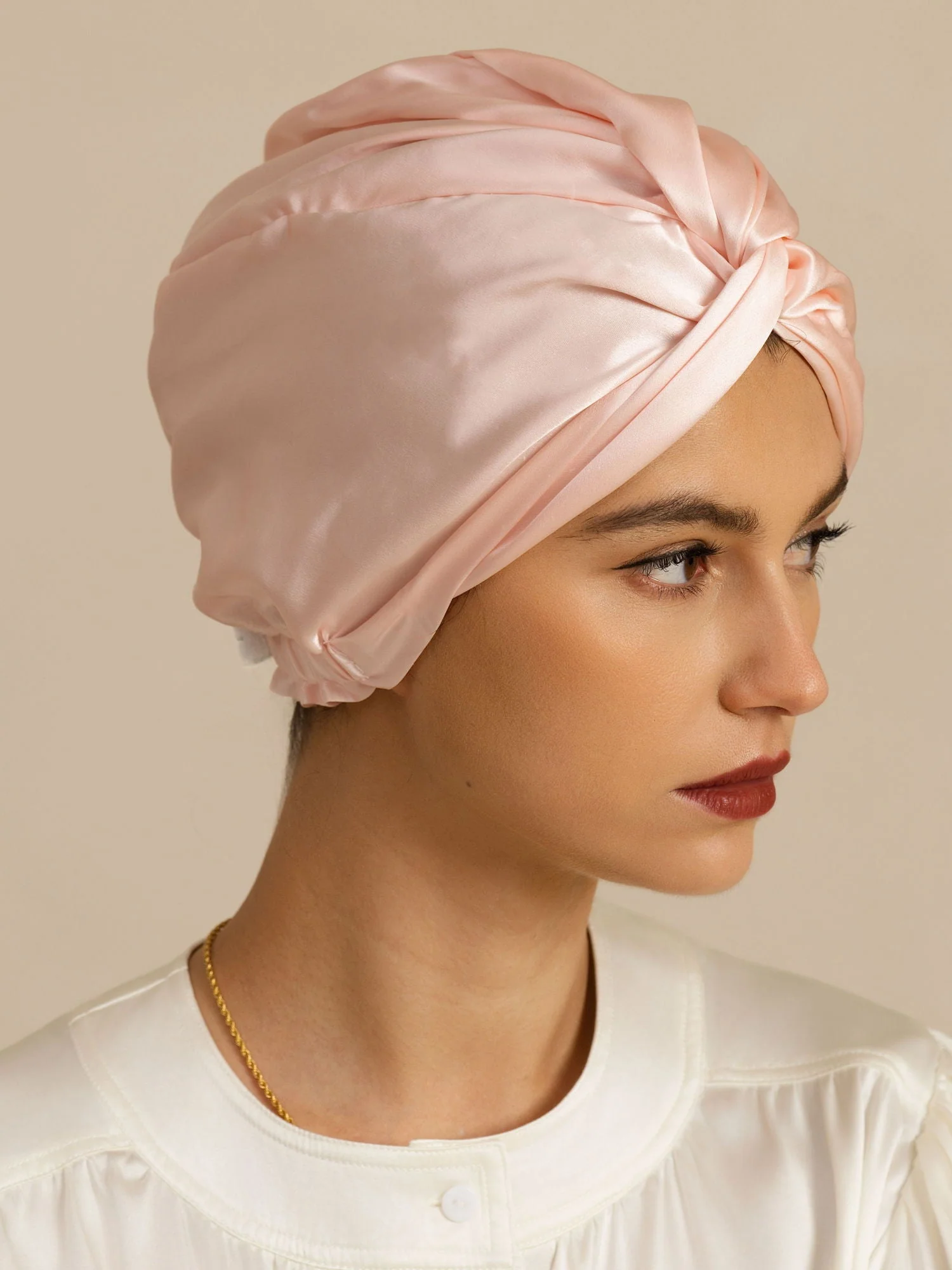 Gorro para el cabello de seda pura de 22Momme con nudo frontal y botón ajustable - Image 25