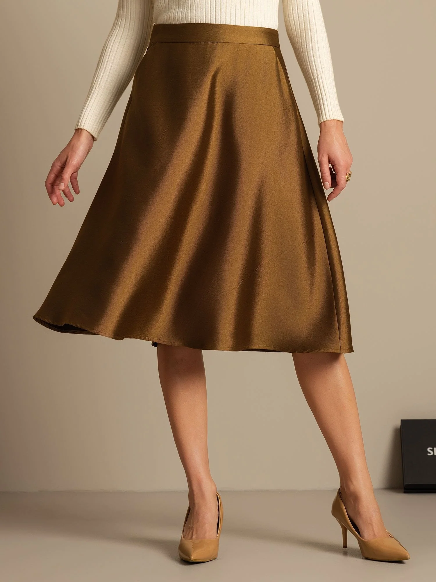 32Momme Mezcla de Seda-Lana Falda Midi A-Line con Diseño de Cremallera - Image 19