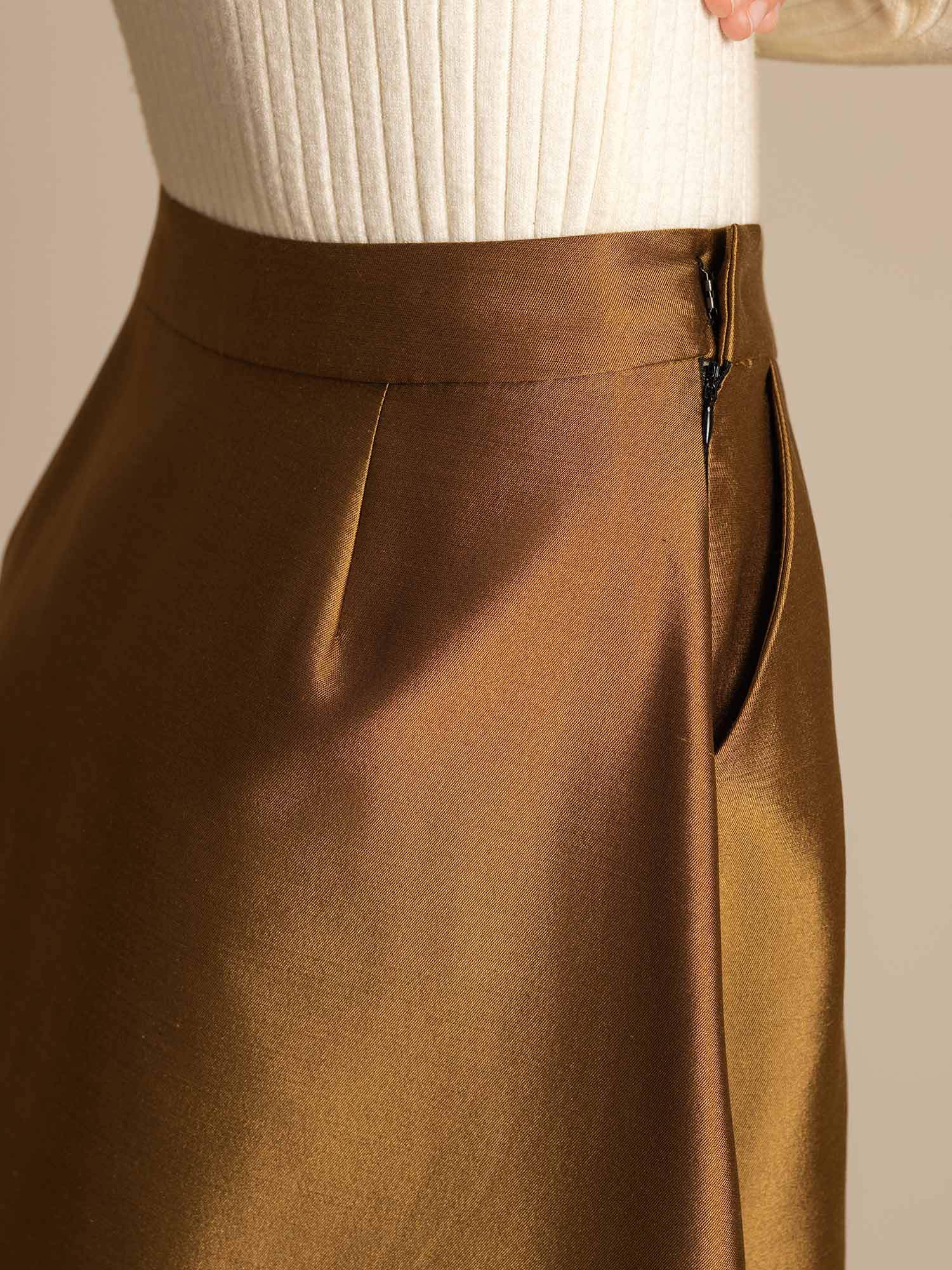 32Momme Mezcla de Seda-Lana Falda Midi A-Line con Diseño de Cremallera - Image 20