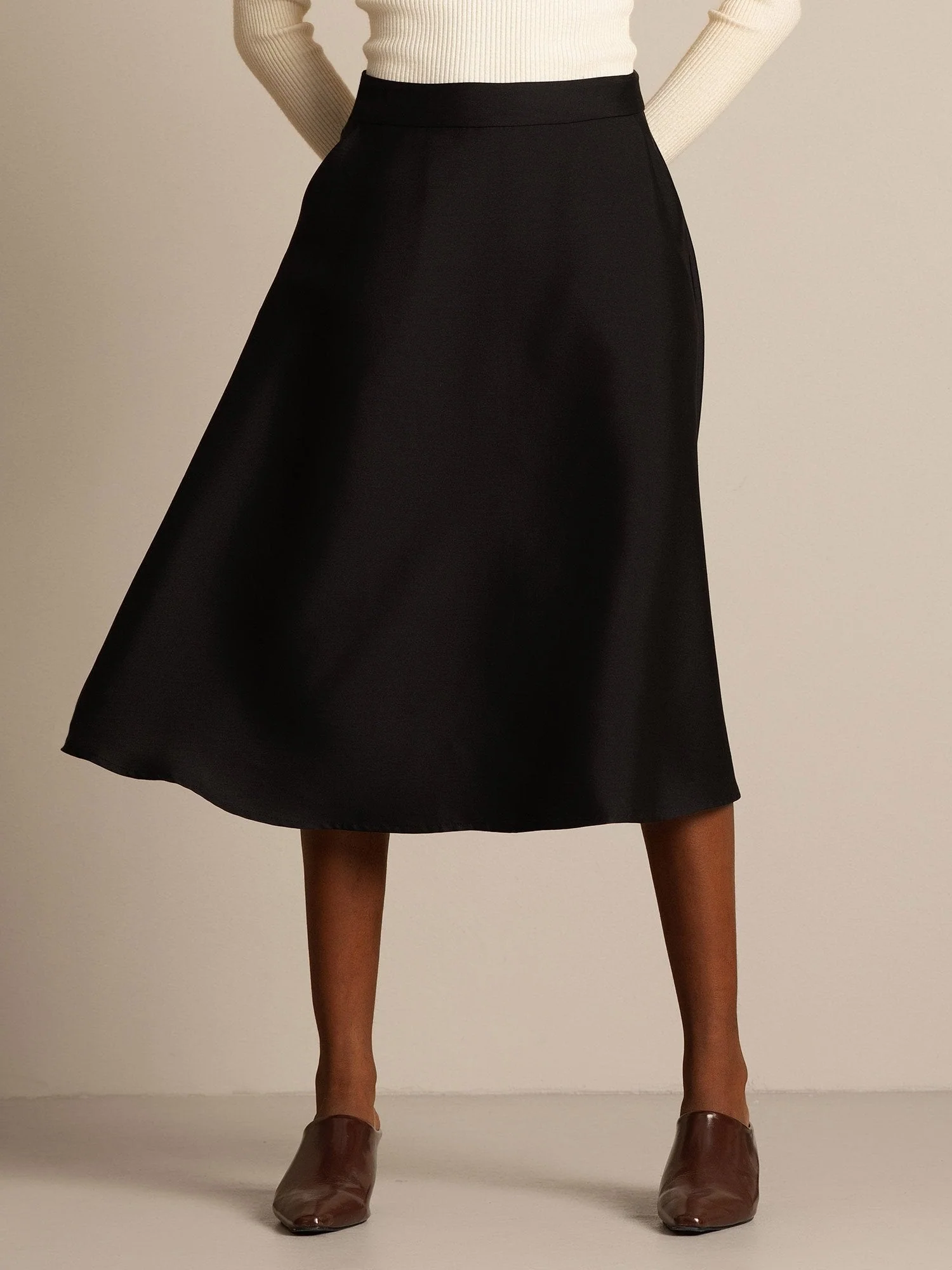32Momme Mezcla de Seda-Lana Falda Midi A-Line con Diseño de Cremallera - Image 6