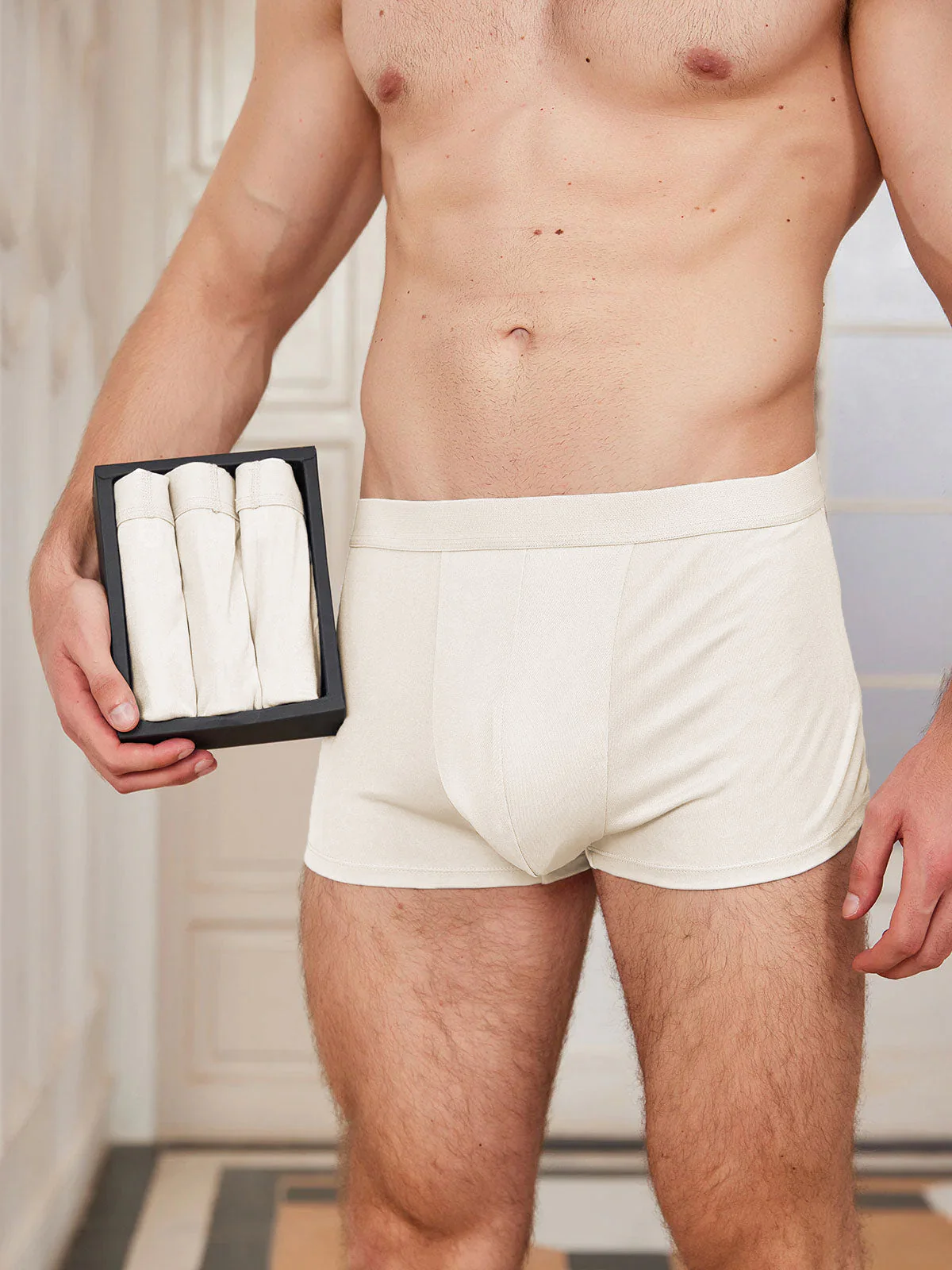 3 Piezas De Ropa Interior Tipo Bóxer De Seda Pura Para Hombre - Image 16