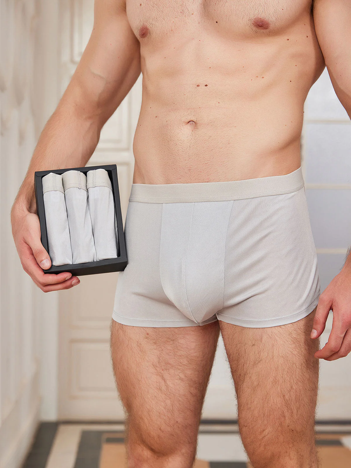 3 Piezas De Ropa Interior Tipo Bóxer De Seda Pura Para Hombre - Image 19