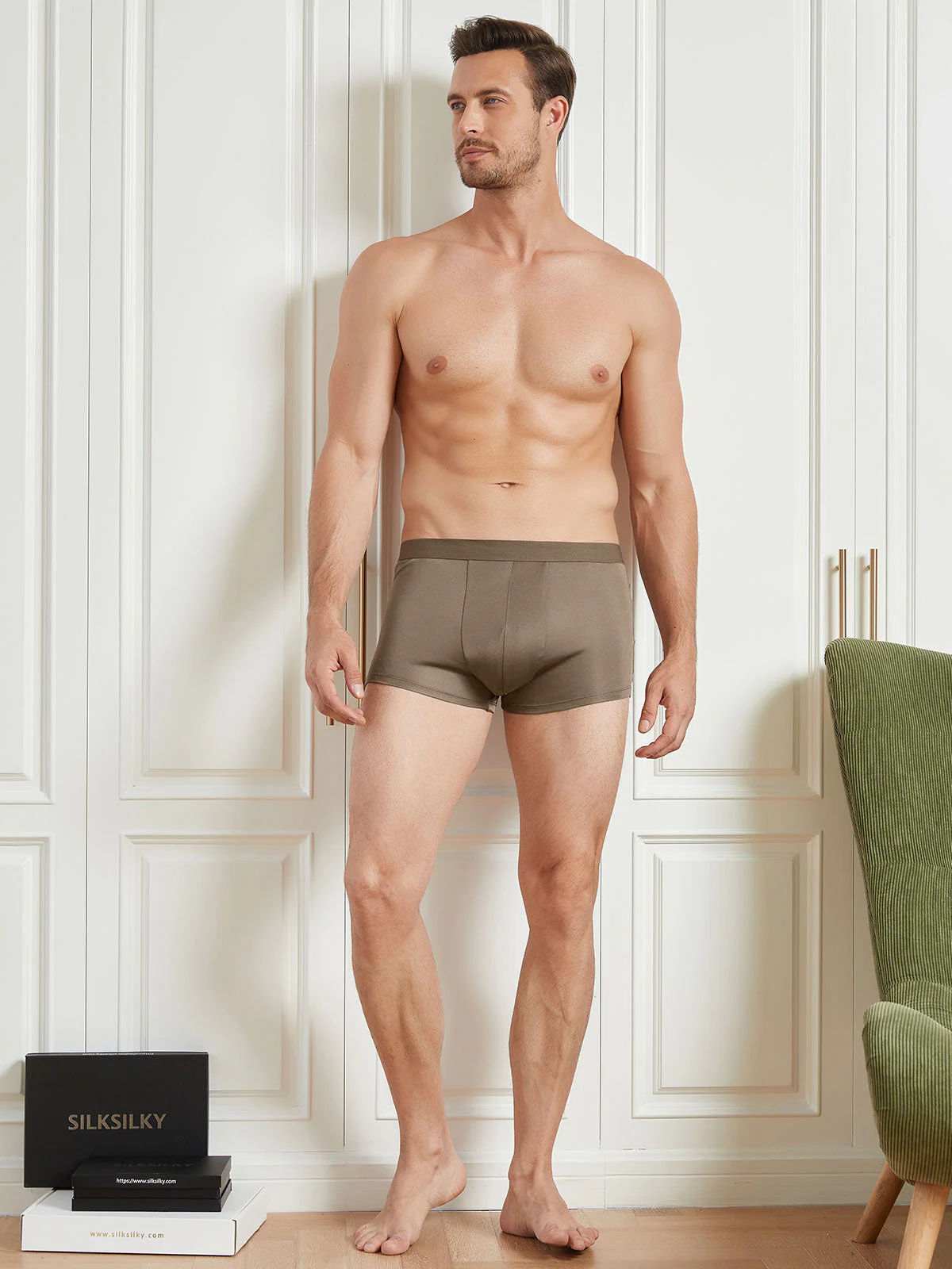 3 Piezas De Ropa Interior Tipo Bóxer De Seda Pura Para Hombre - Image 25