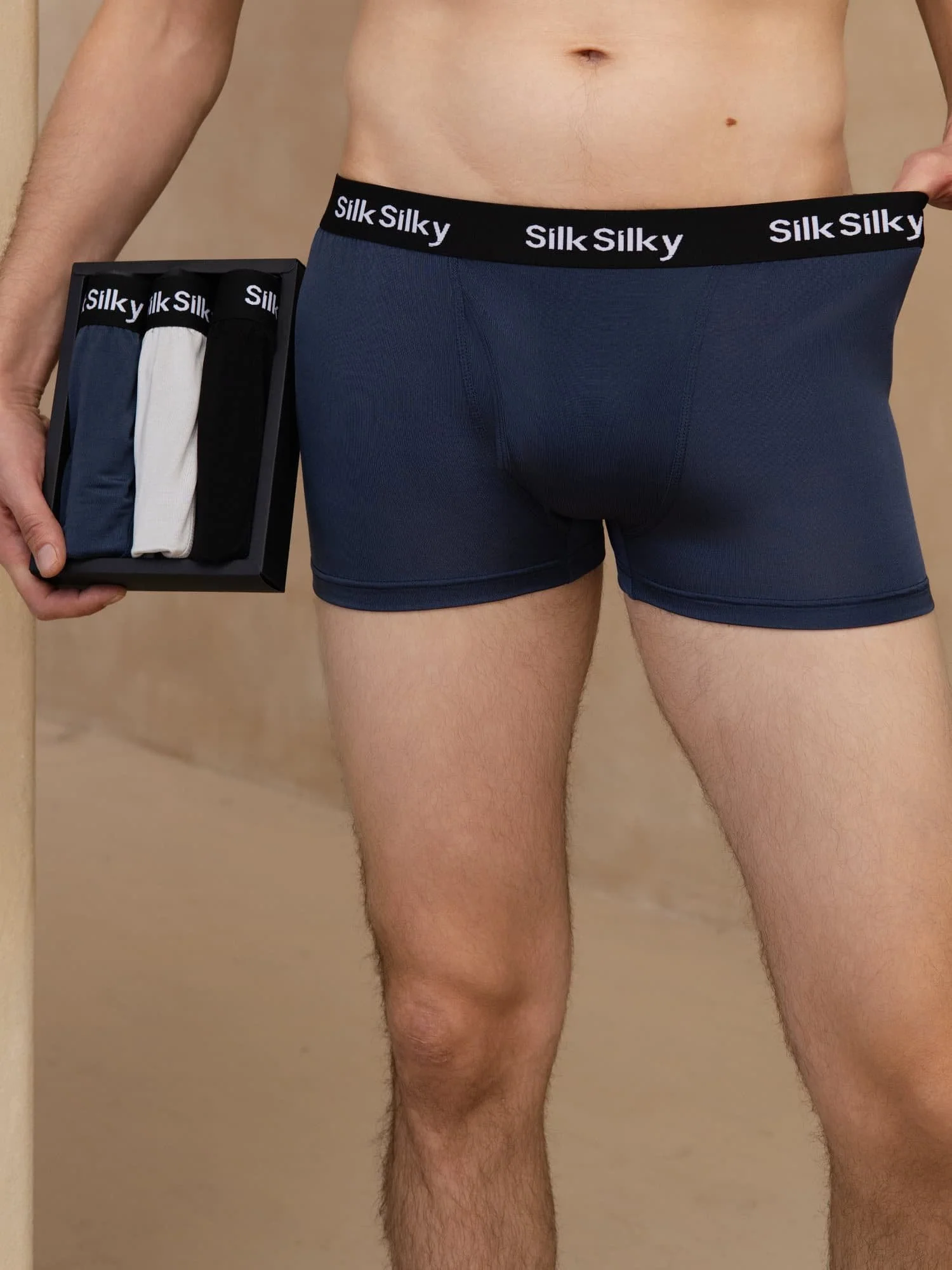 3 Piezas Seda Pura Hombres Comodidad Transpirable Boxer Brief Ropa Interior - Image 3