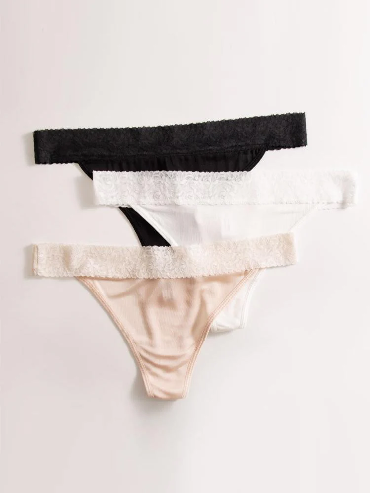 3 uds bragas Thong de flores de encaje de punto de Pure Silk (sujetador no incluido) - Image 4