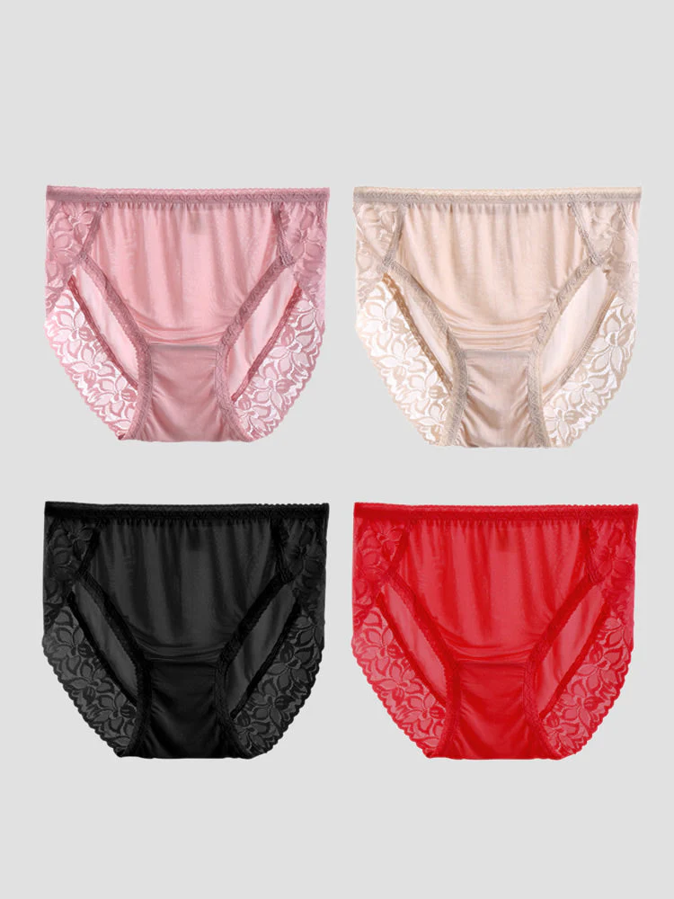4 Piezas Braguitas de Mujer Sexys de Encaje y Seda Jersey (Sujetador No Incluido) - Image 3