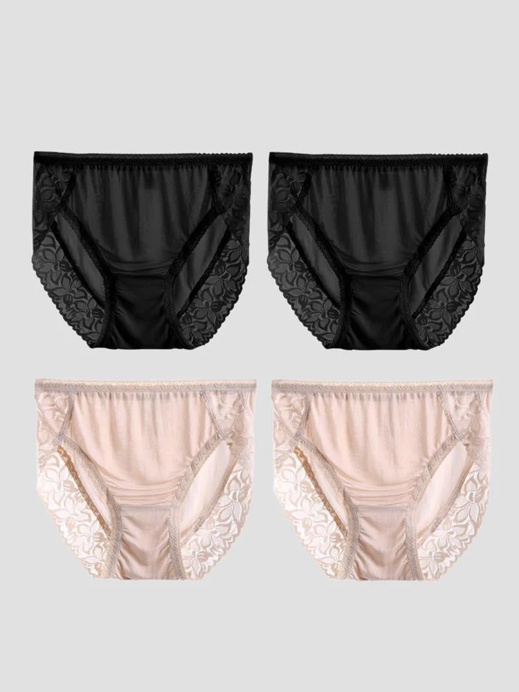 4 Piezas Braguitas de Mujer Sexys de Encaje y Seda Jersey (Sujetador No Incluido) - Image 6