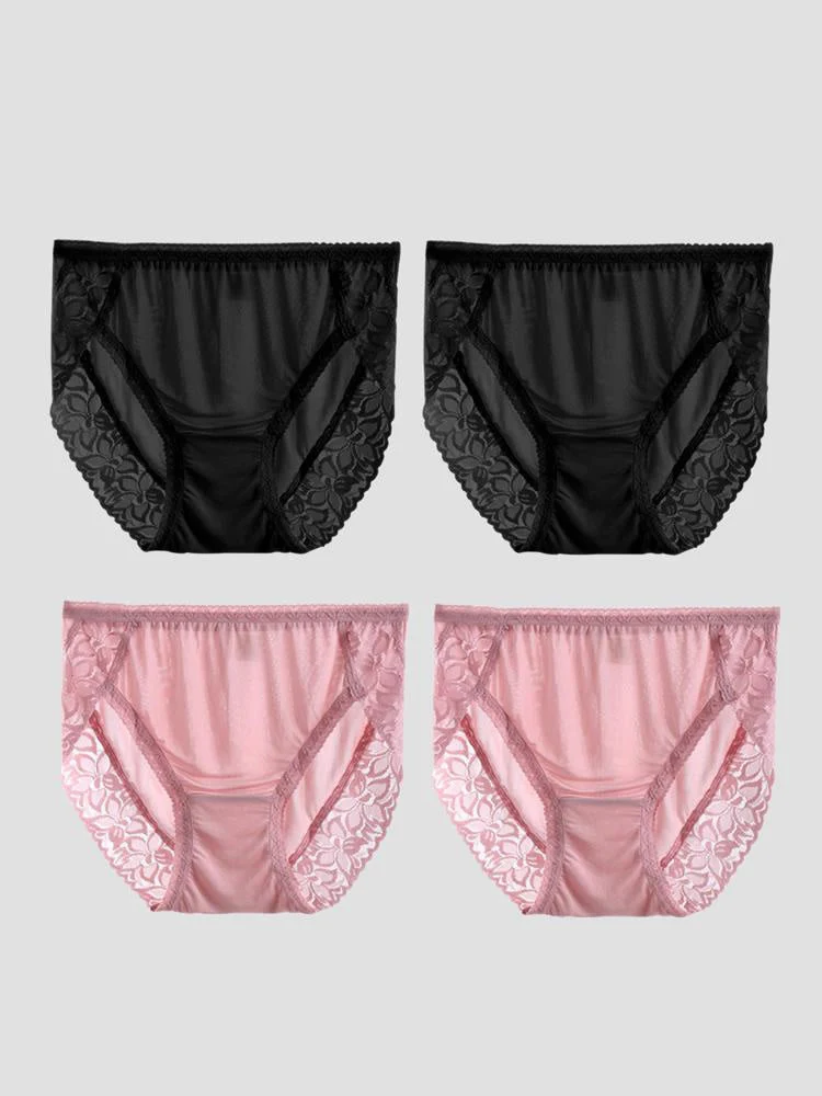 4 Piezas Braguitas de Mujer Sexys de Encaje y Seda Jersey (Sujetador No Incluido) - Image 9