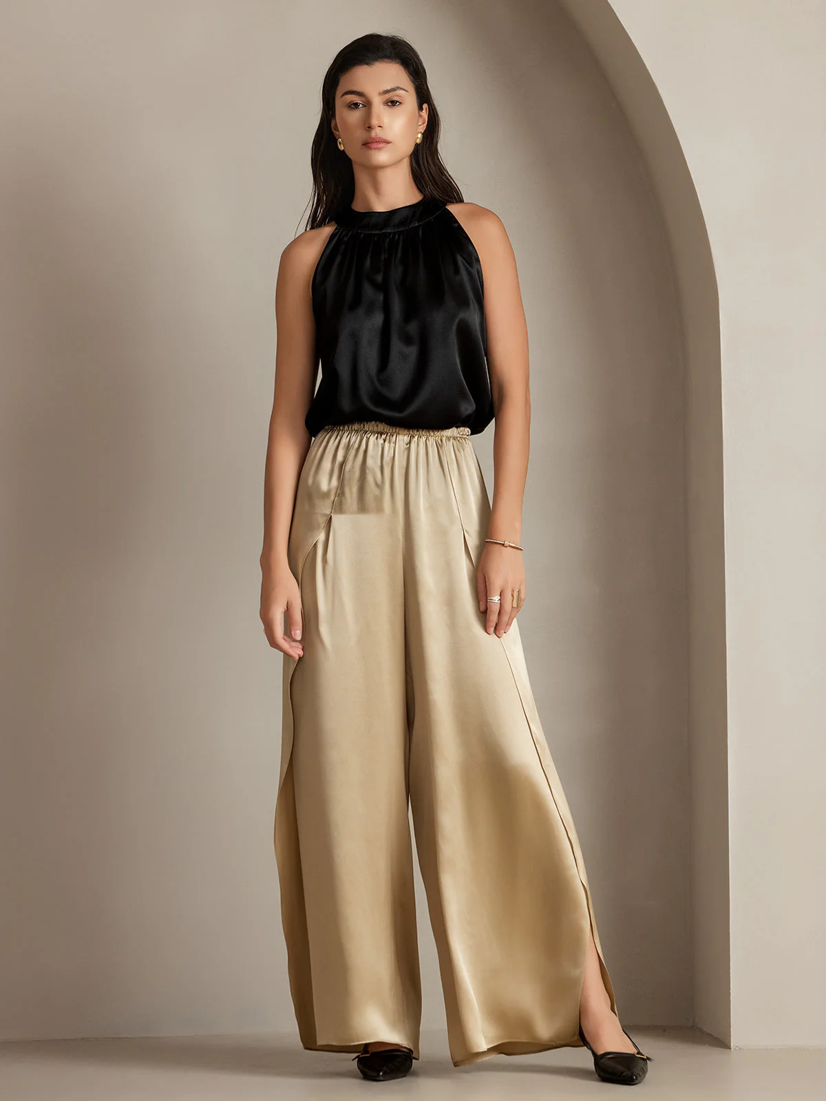 19Momme Pantalones de Seda a Fisura Alta - Image 13