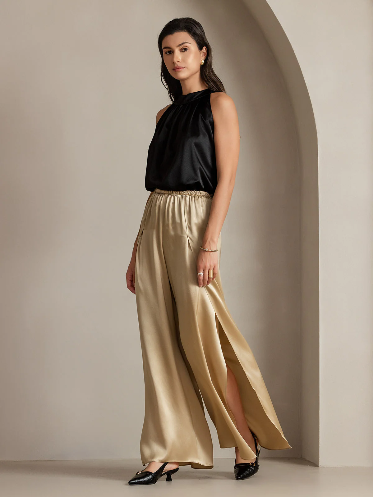 19Momme Pantalones de Seda a Fisura Alta - Image 14