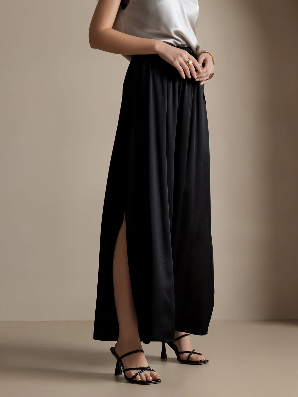 19Momme Pantalones de Seda a Fisura Alta - Image 18