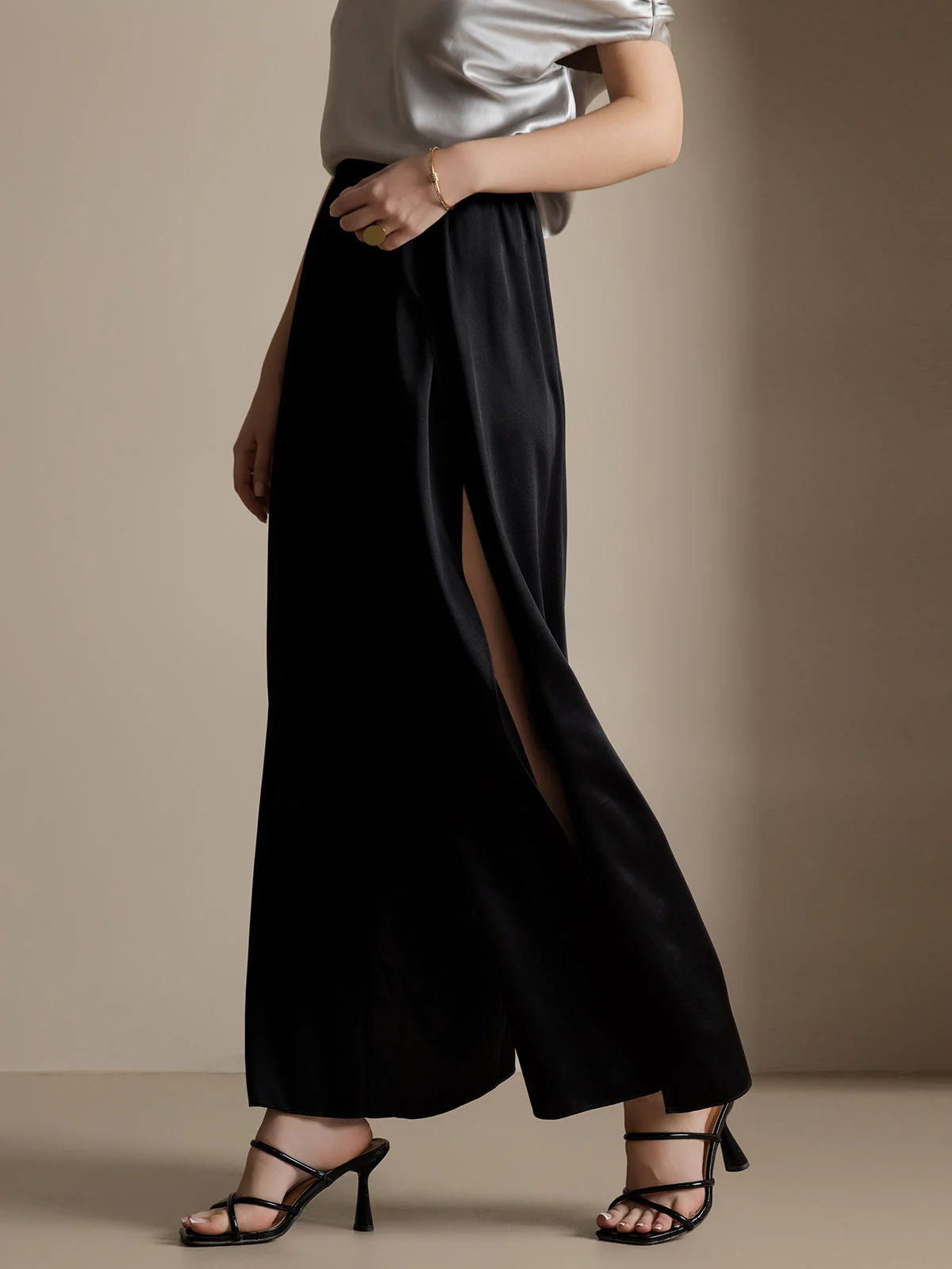 19Momme Pantalones de Seda a Fisura Alta - Image 19